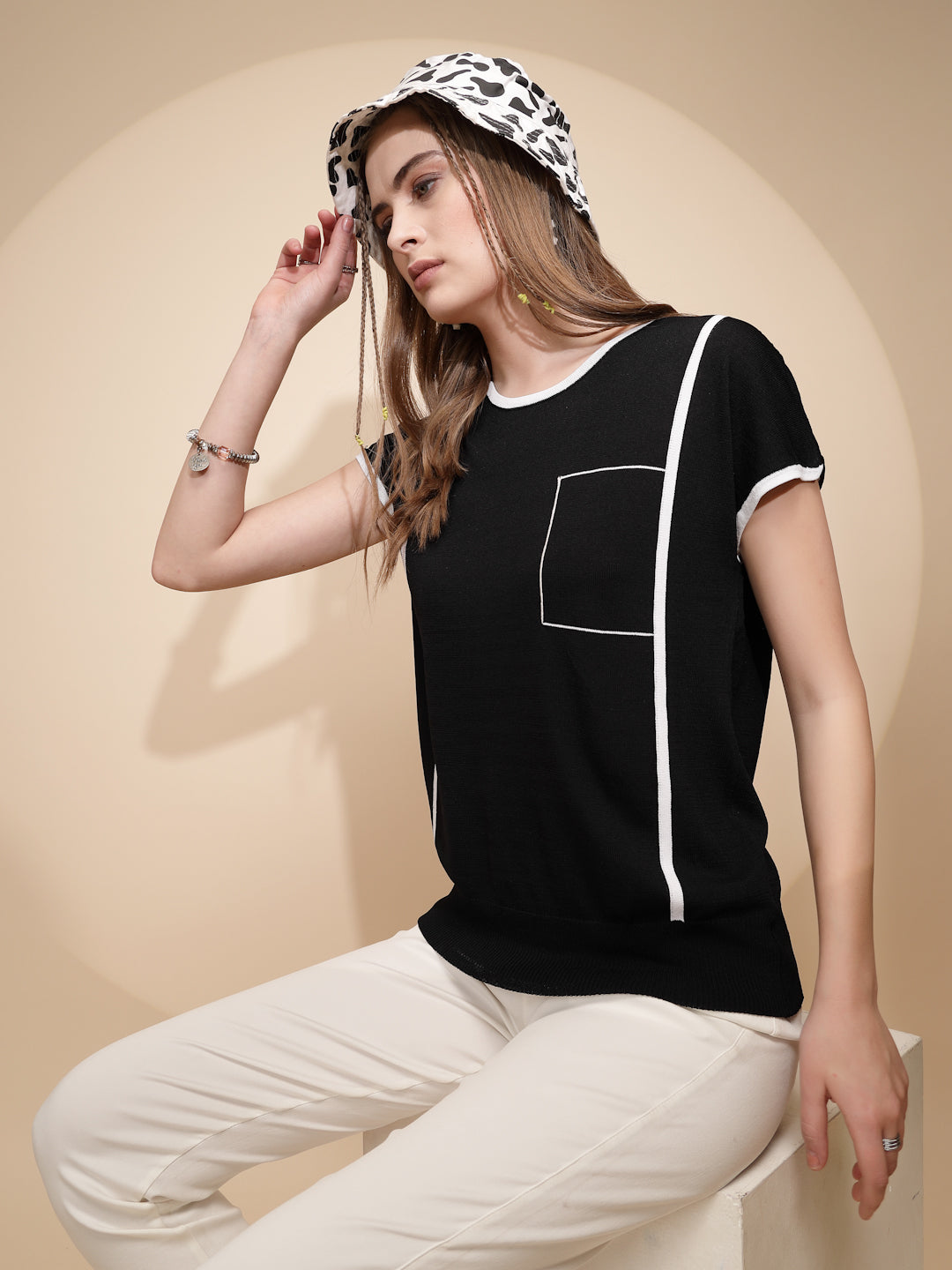 Black Regular Fit Viscose Blend Top - Global Republic