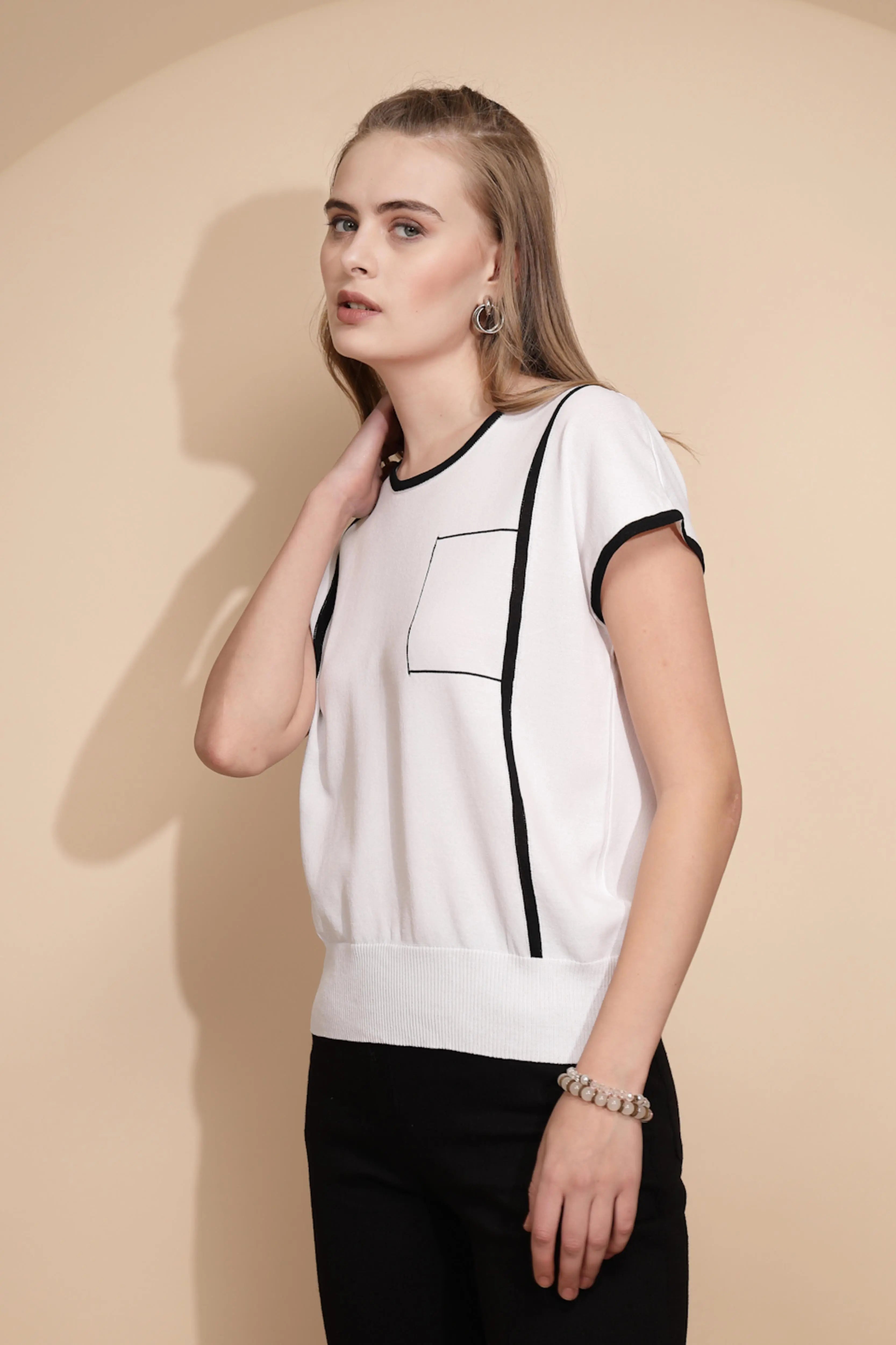 White Viscose Blend Regular Fit Top For Women - Global Republic