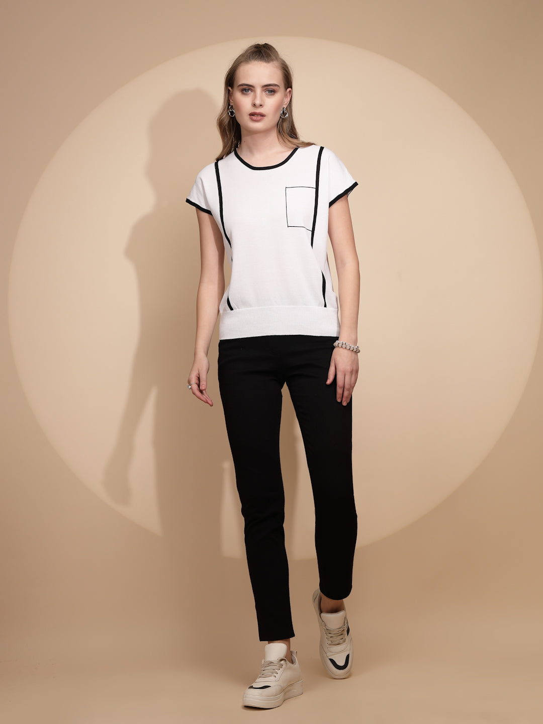 White Viscose Blend Regular Fit Top For Women - Global Republic