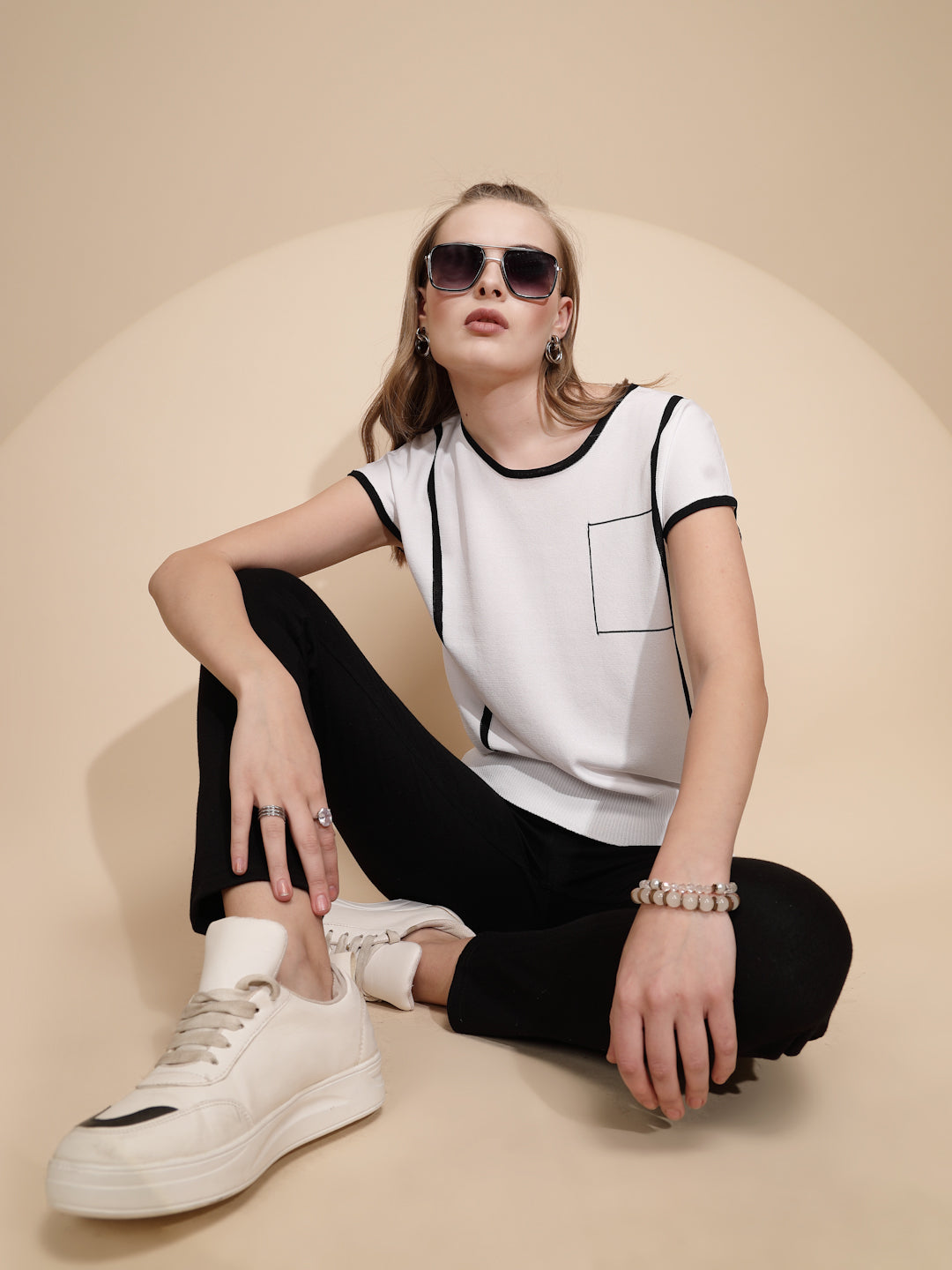 White Viscose Blend Regular Fit Top For Women - Global Republic