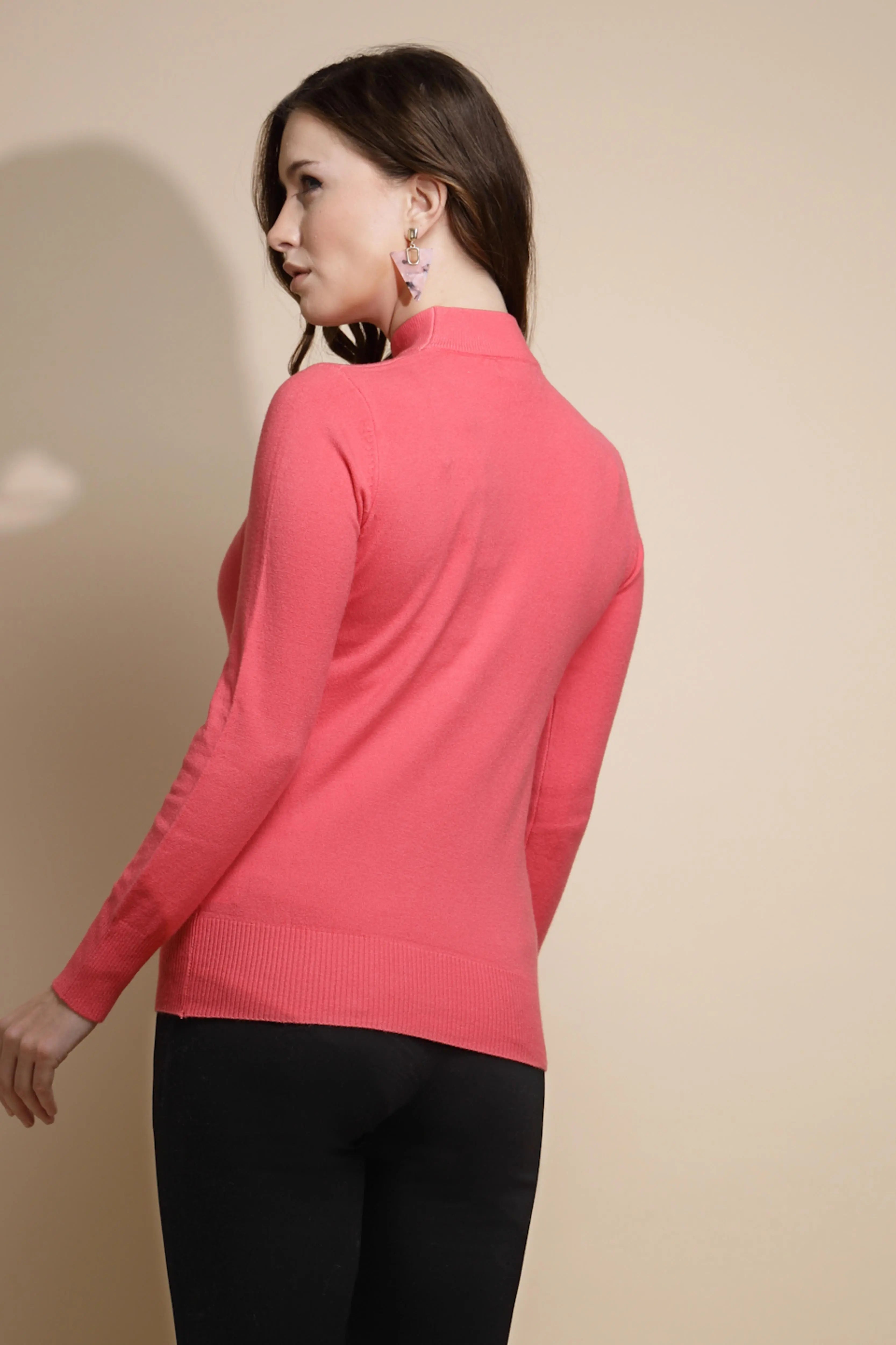 Hot Pink Turtle Neck Solid Pullover - Global Republic