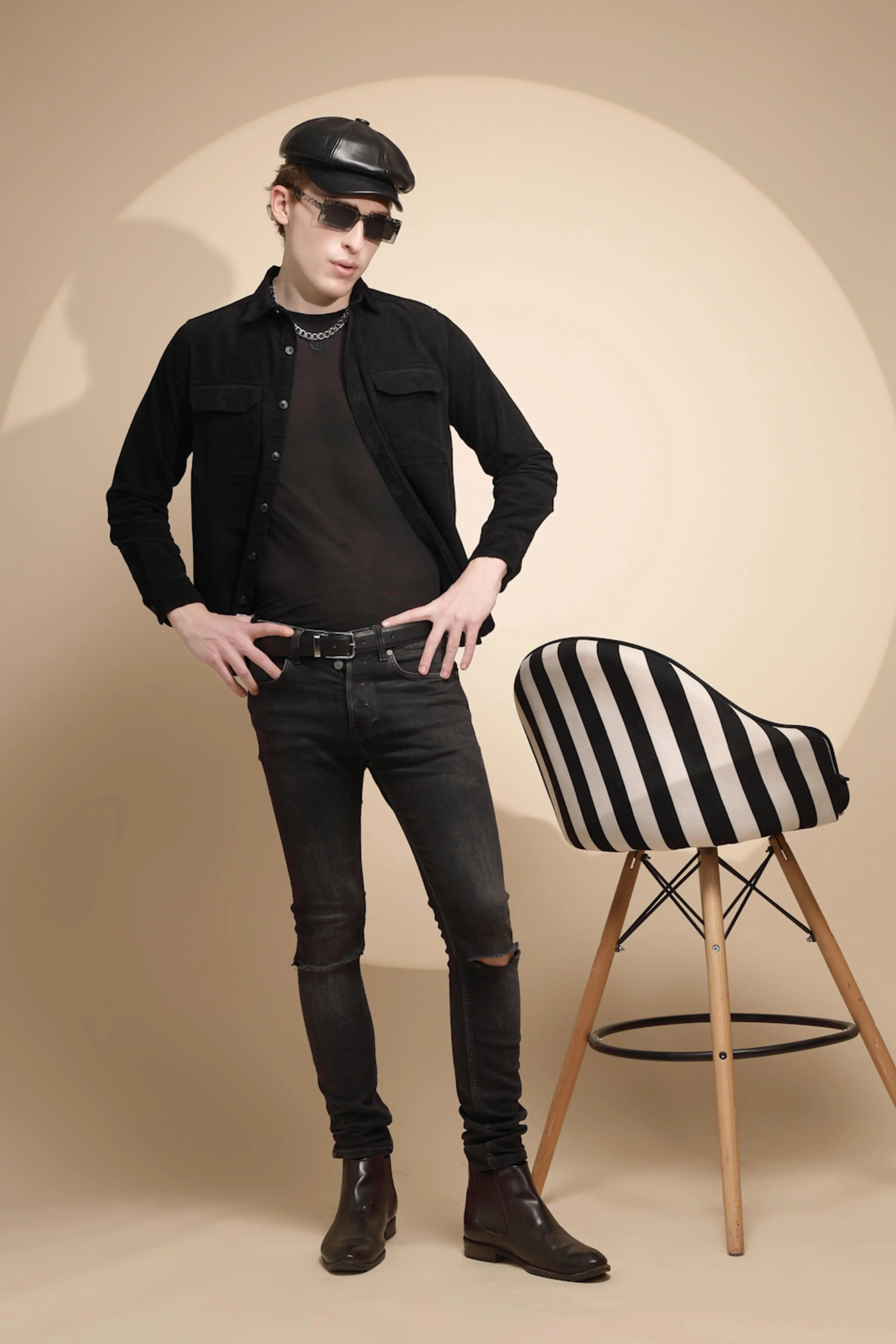 Black Solid Full Sleeve Collar Neck cotton Regular fit Shirt - Global Republic