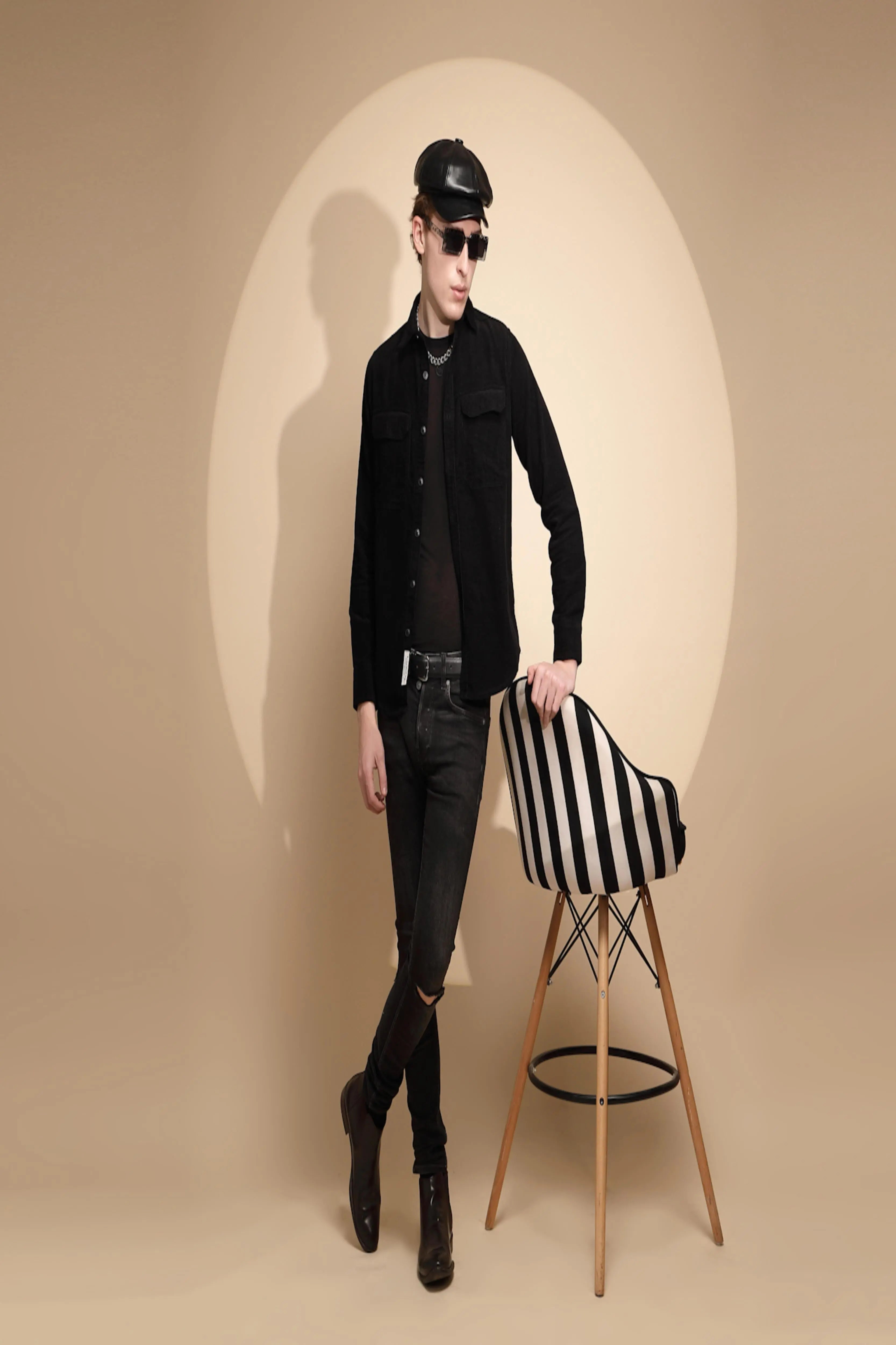 Black Solid Full Sleeve Collar Neck cotton Regular fit Shirt - Global Republic
