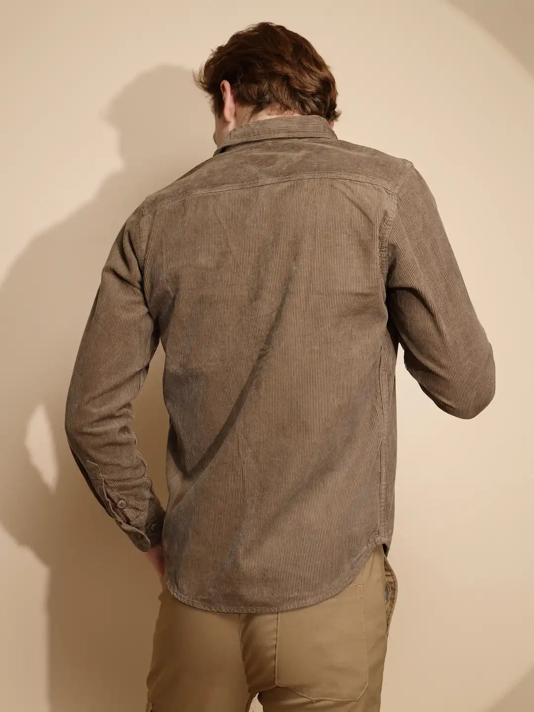 Men Brown Solid Full Sleeve Collar Neck cotton Shirt - Global Republic