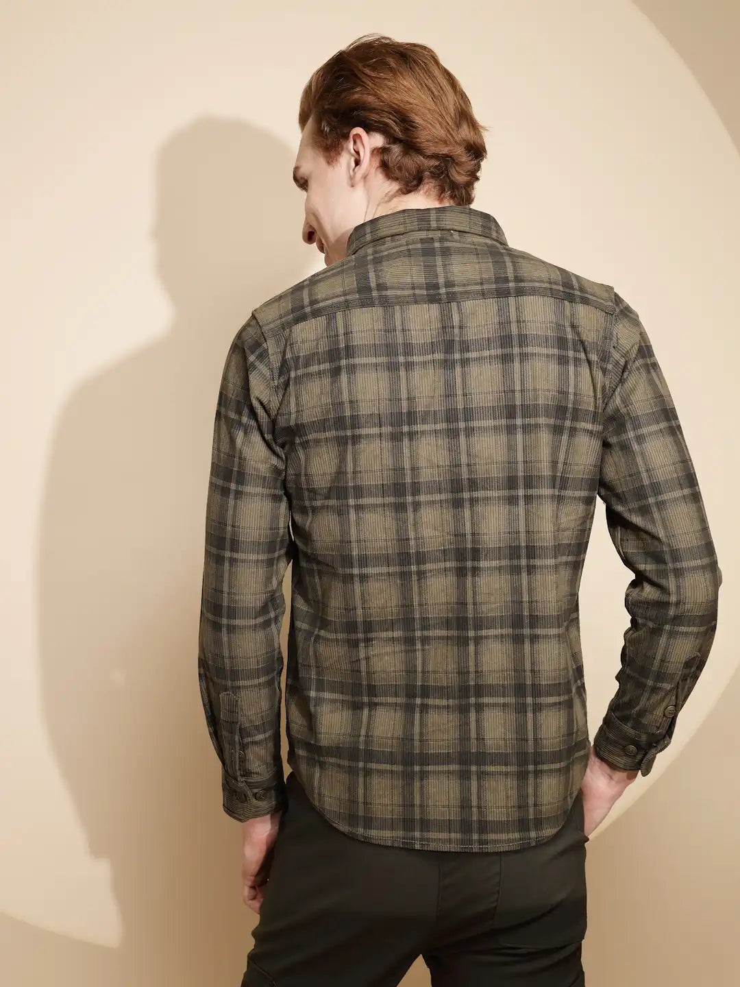 Men Olive Check Full Sleeve cotton Shirt - Global Republic