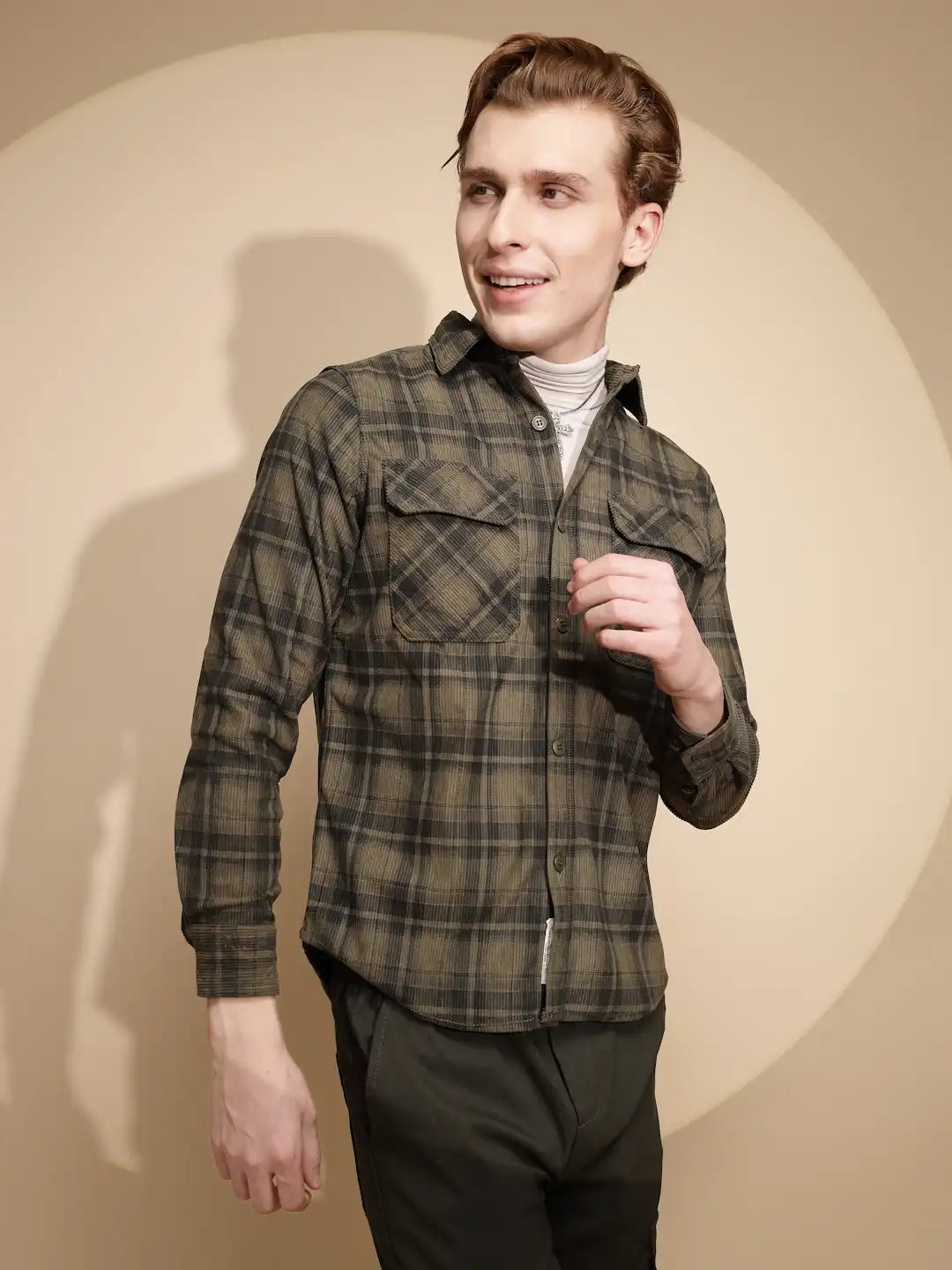 Men Olive Check Full Sleeve cotton Shirt - Global Republic