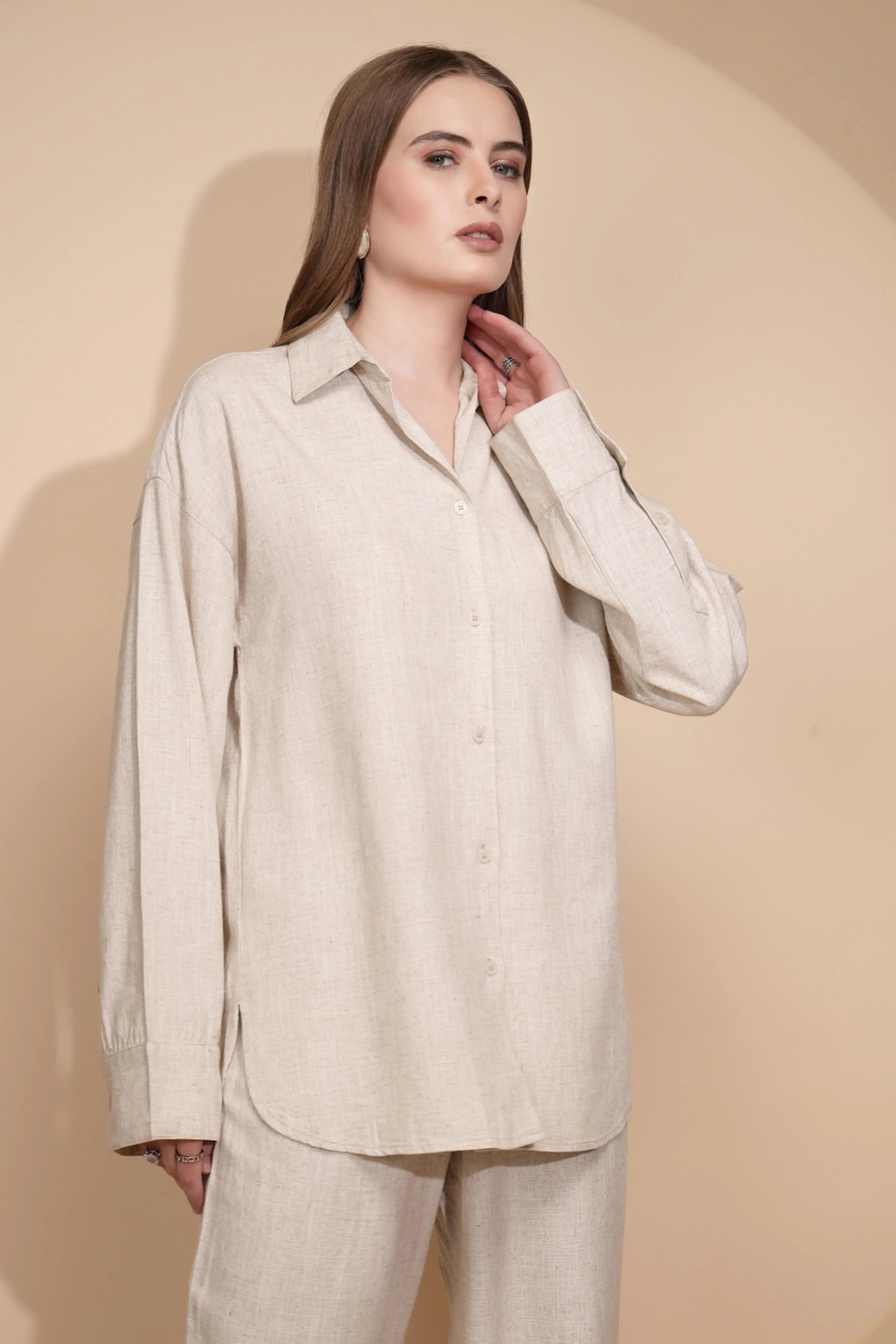Beige Linen Loose Fit Shirt - Global Republic