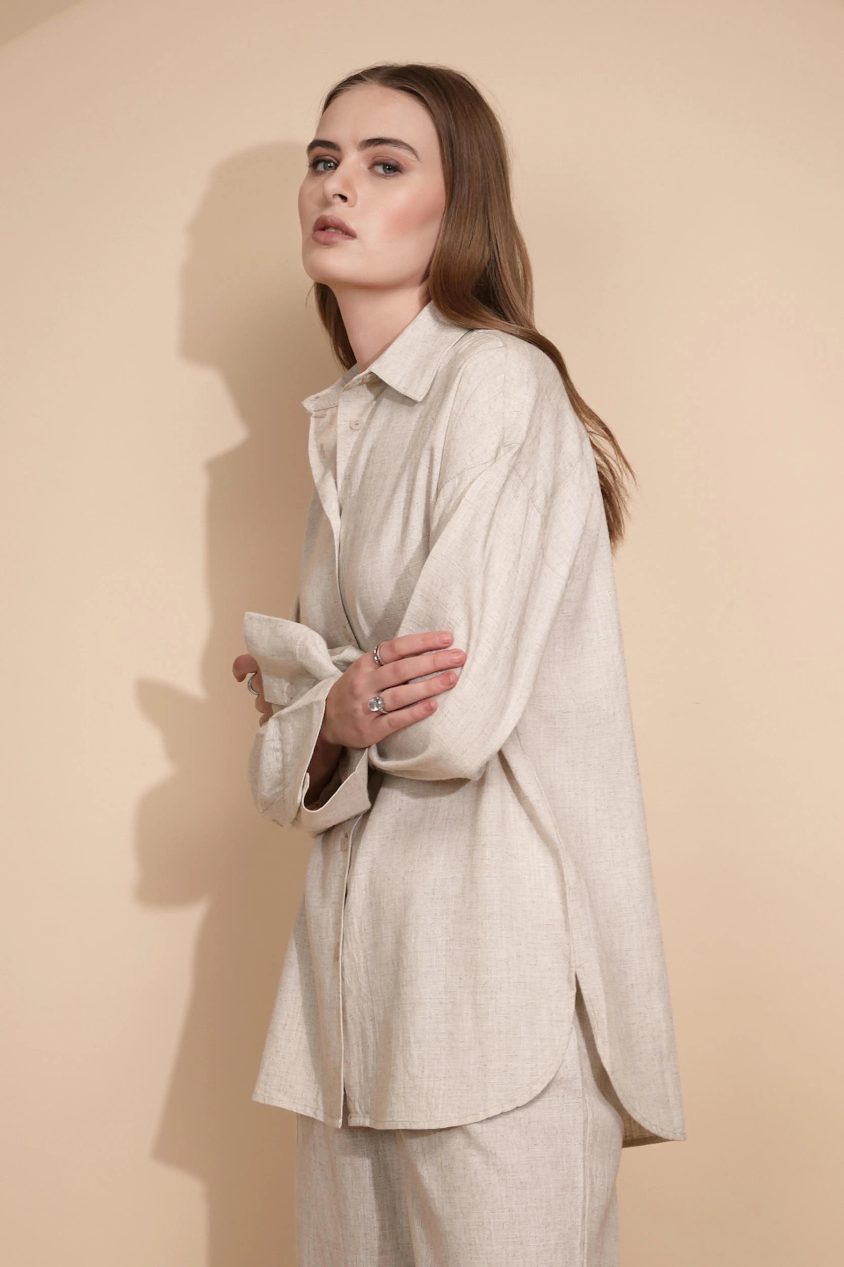 Beige Linen Loose Fit Shirt - Global Republic