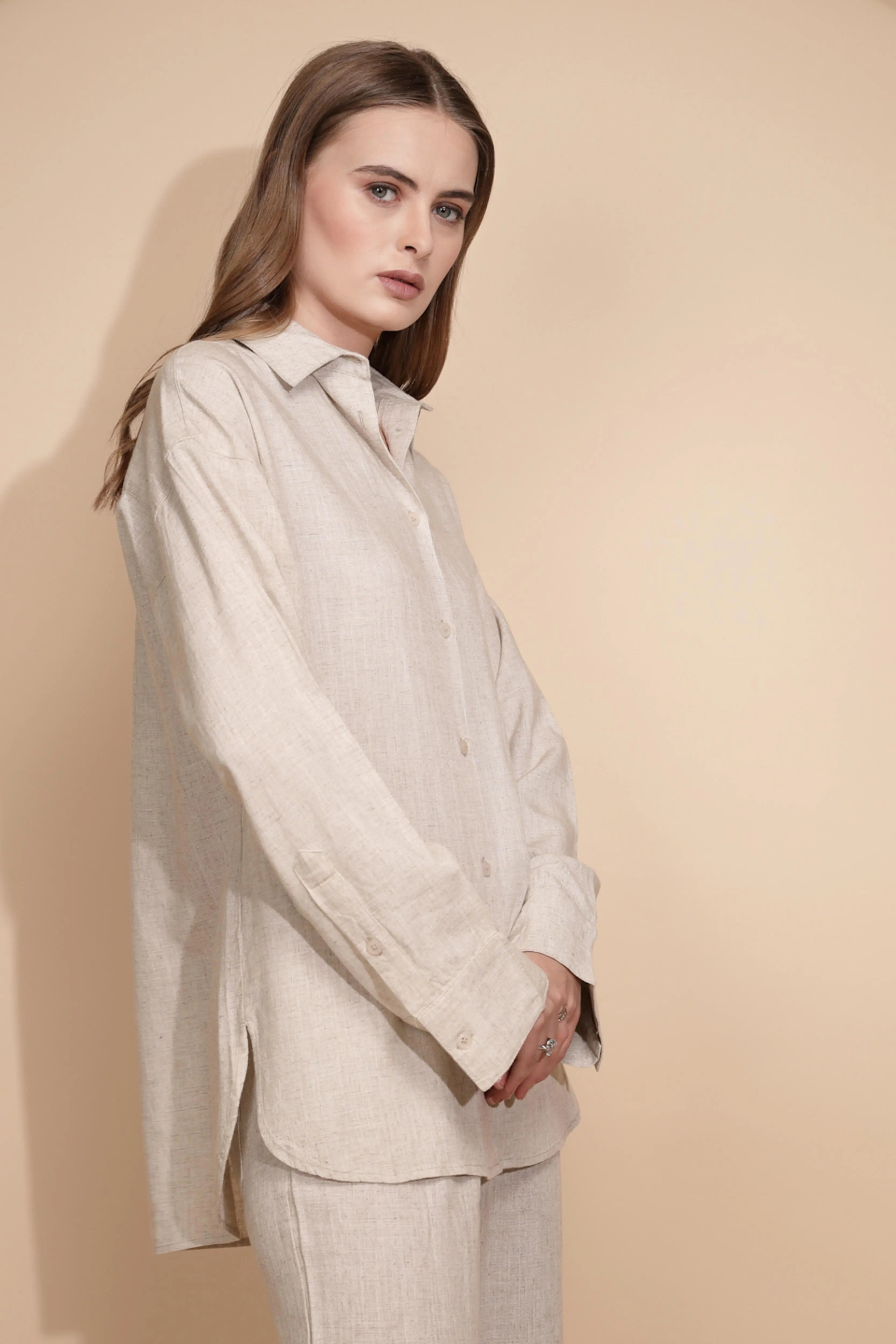 Beige Linen Loose Fit Shirt - Global Republic