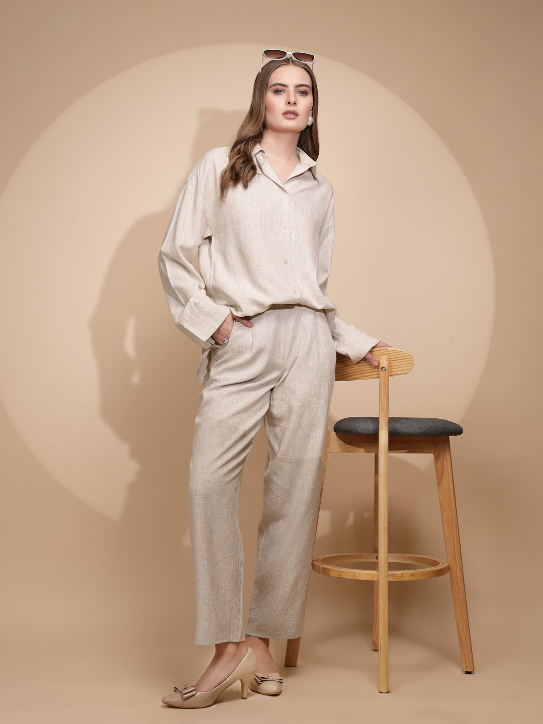 Beige Linen Loose Fit Shirt - Global Republic