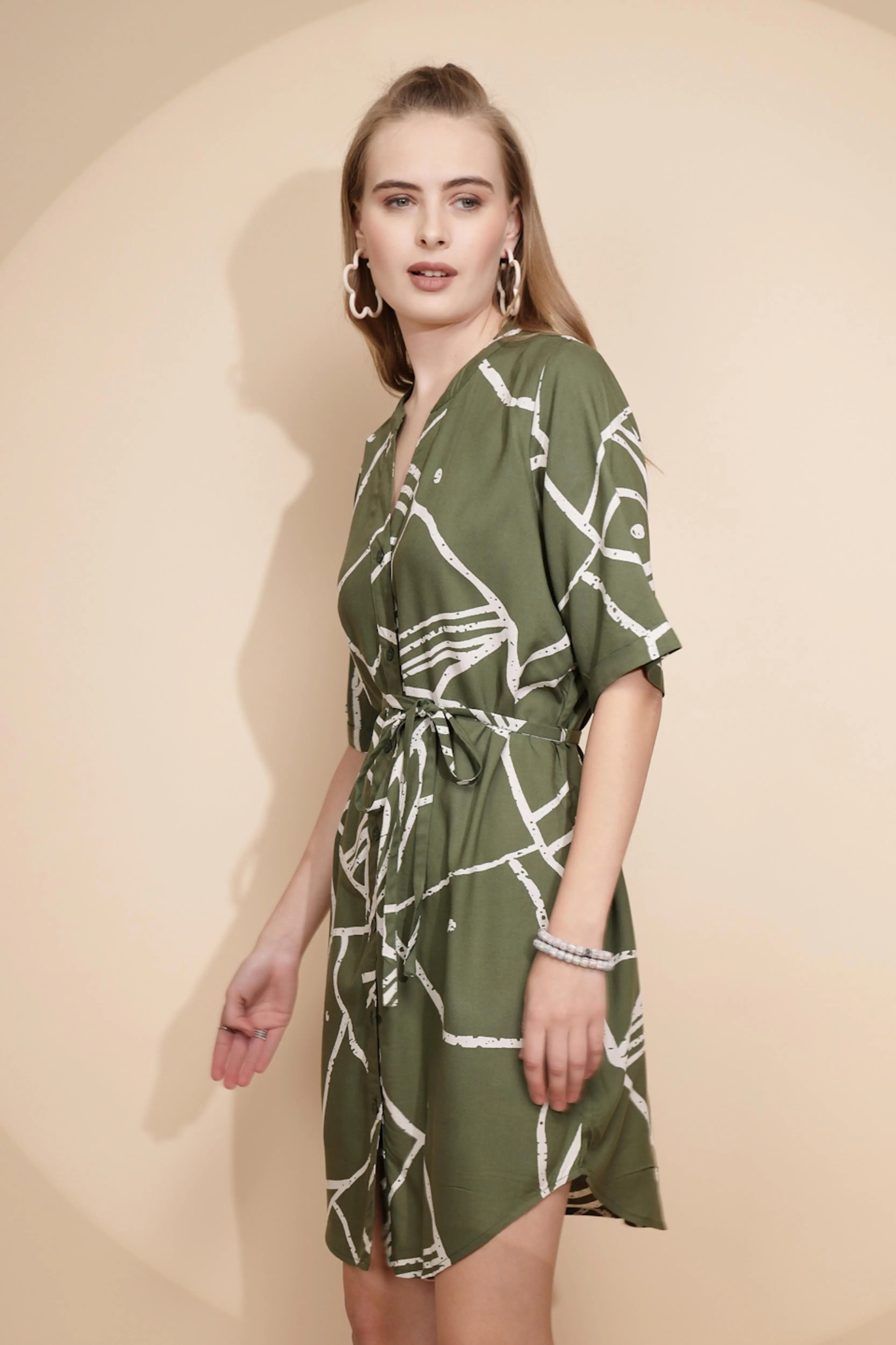 Olive Rayon Regular Fit Tunic For Women - Global Republic