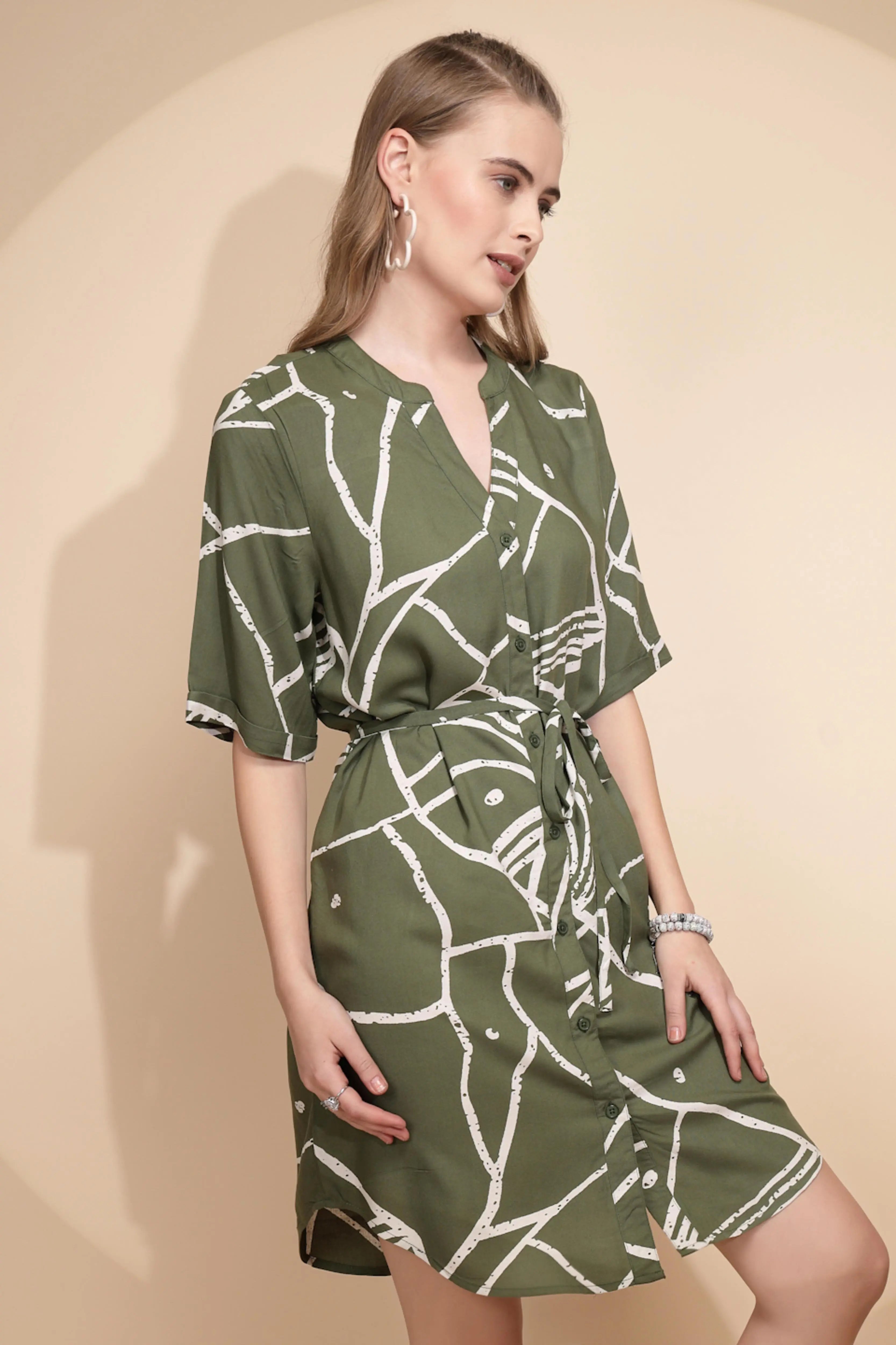 Olive Rayon Regular Fit Tunic For Women - Global Republic