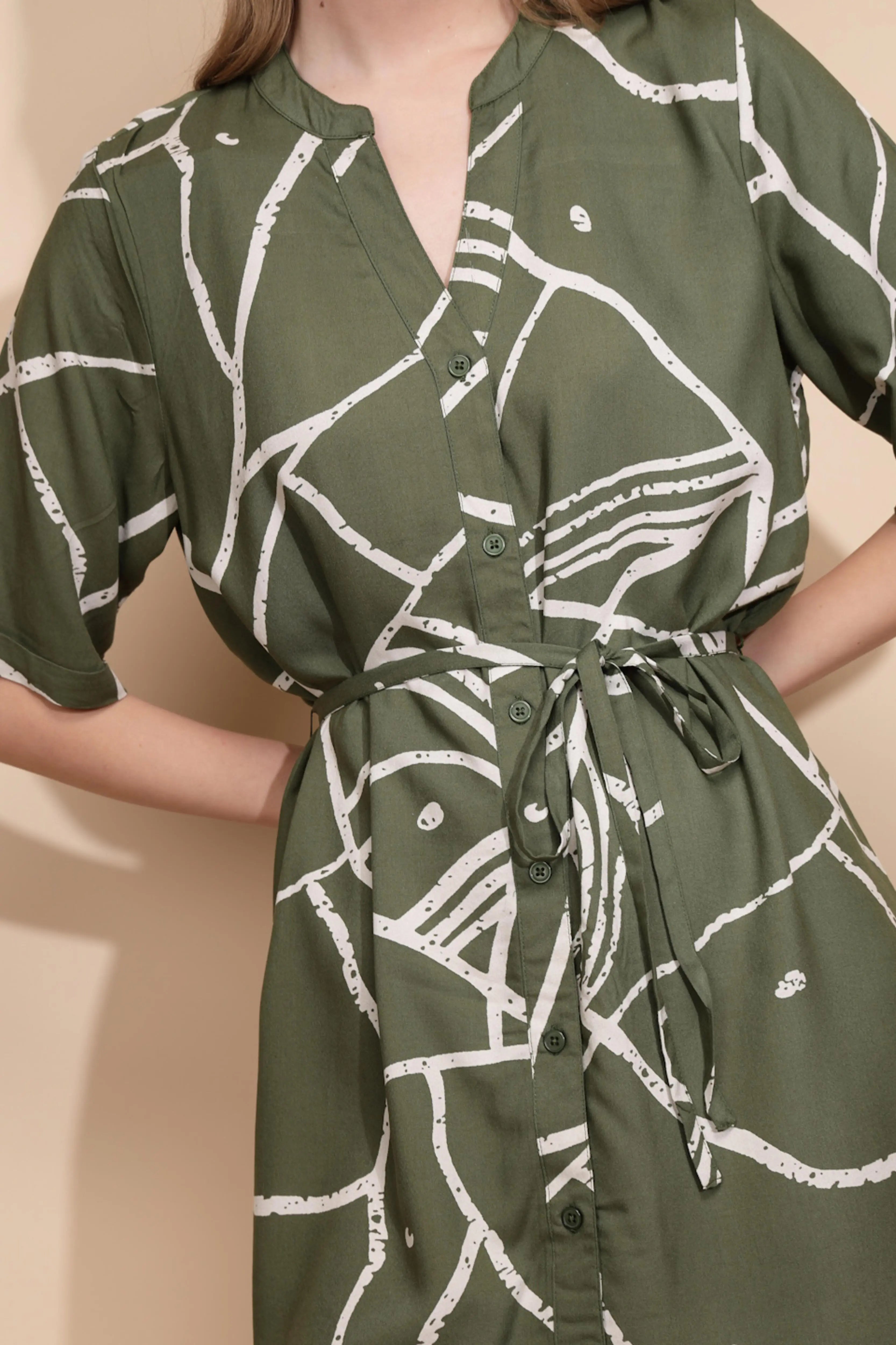 Olive Rayon Regular Fit Tunic For Women - Global Republic