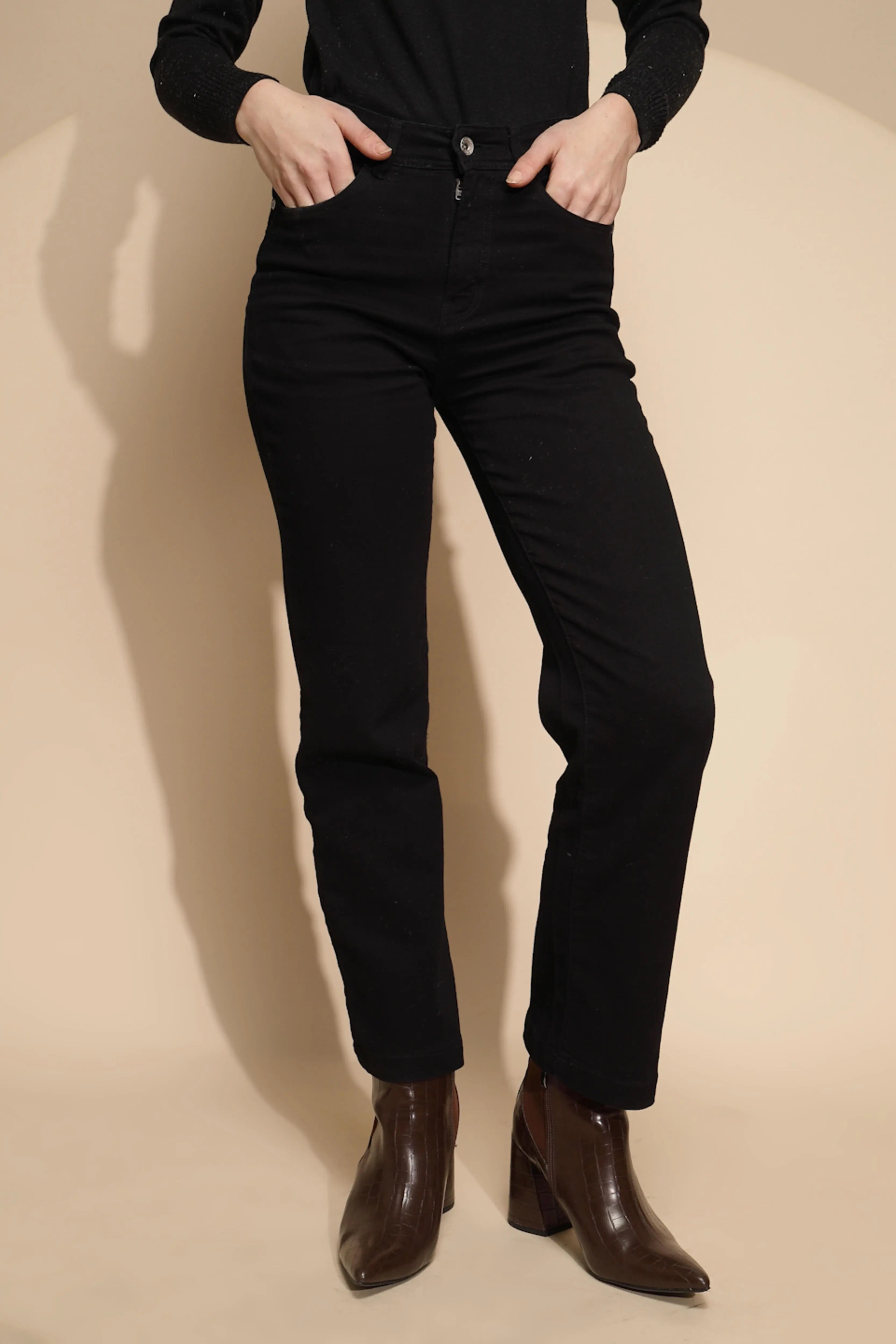 Black High Rise Straight fit Jeans