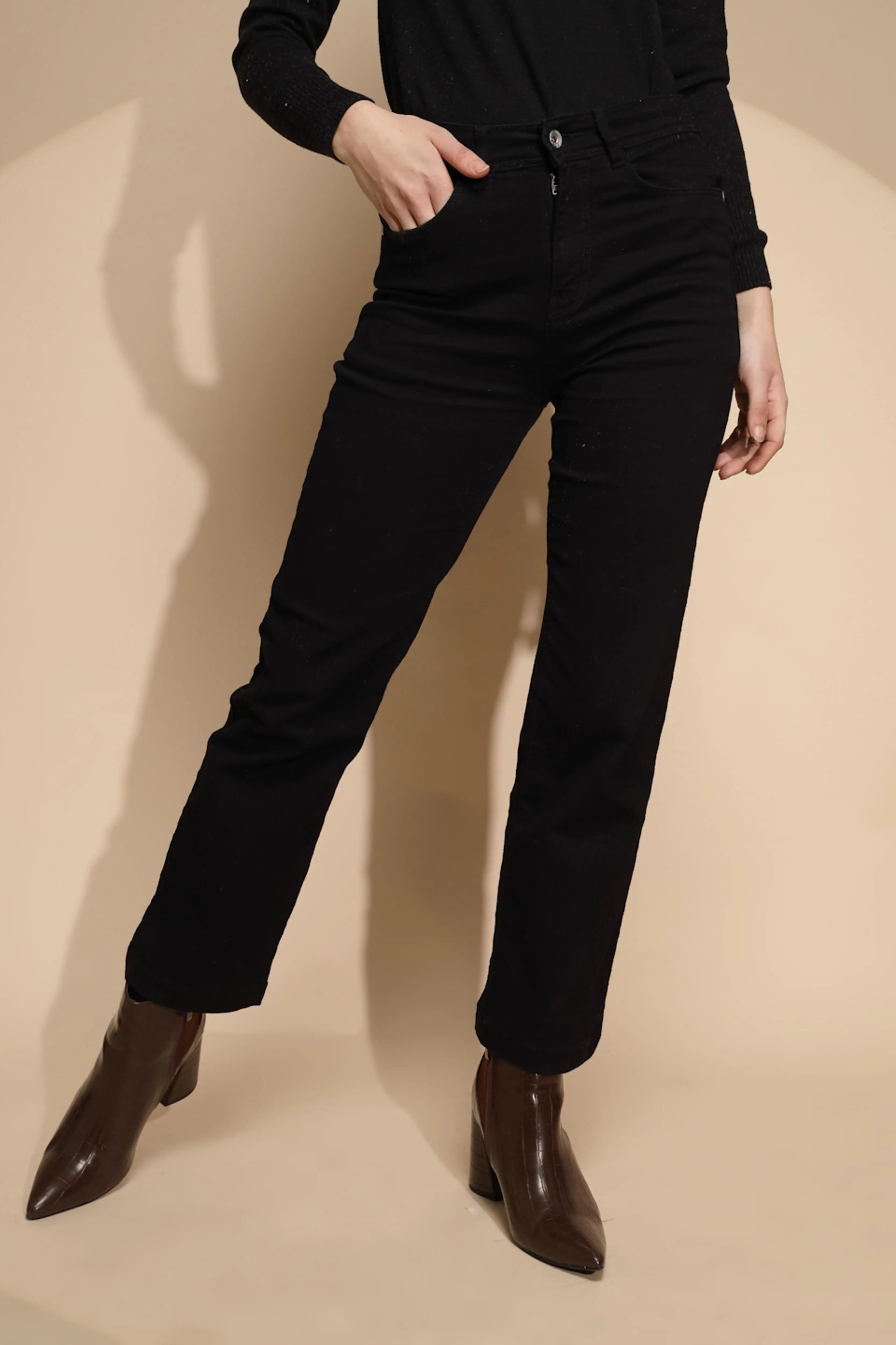Black High Rise Straight fit Jeans
