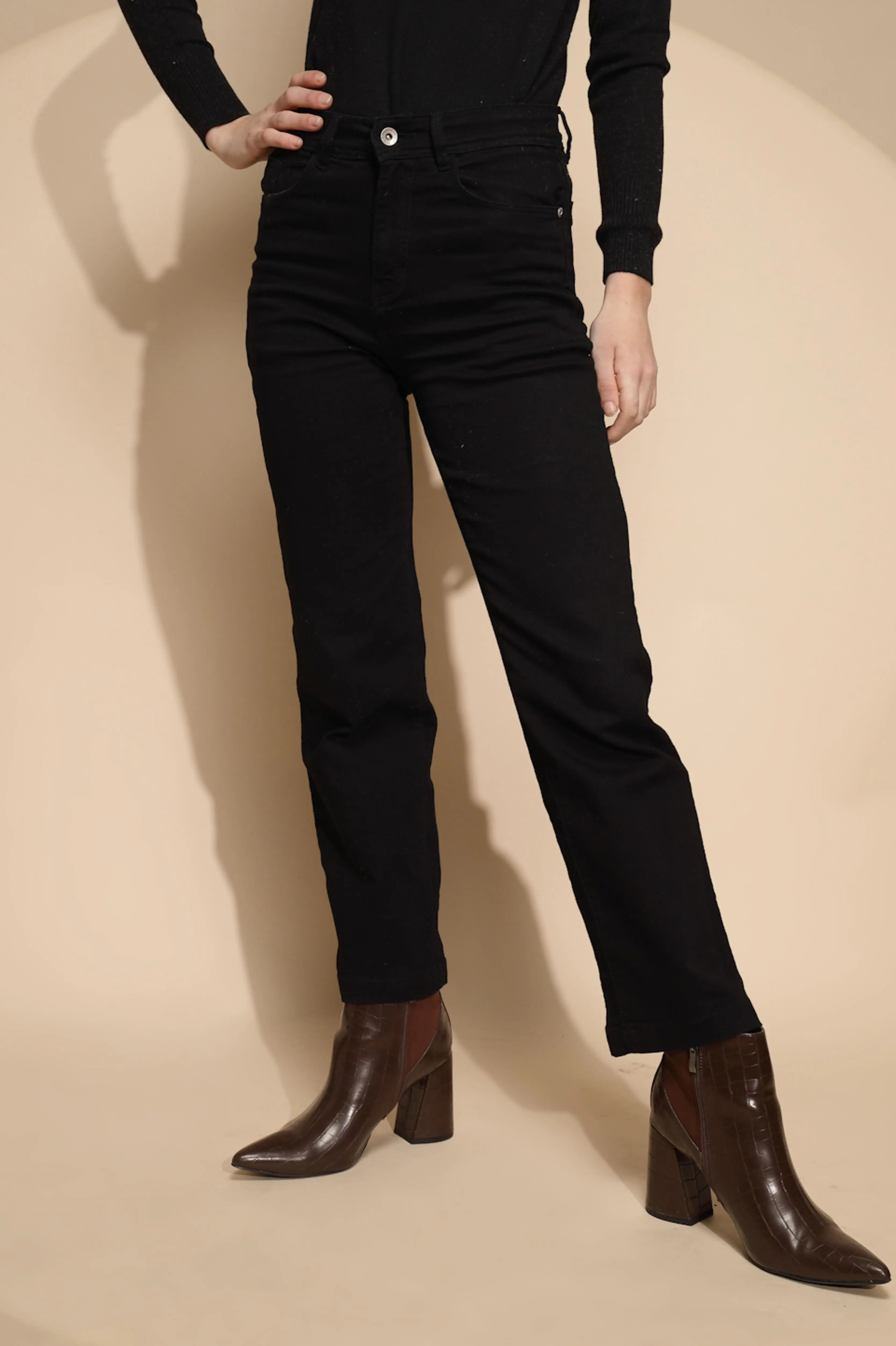 Black High Rise Straight fit Jeans