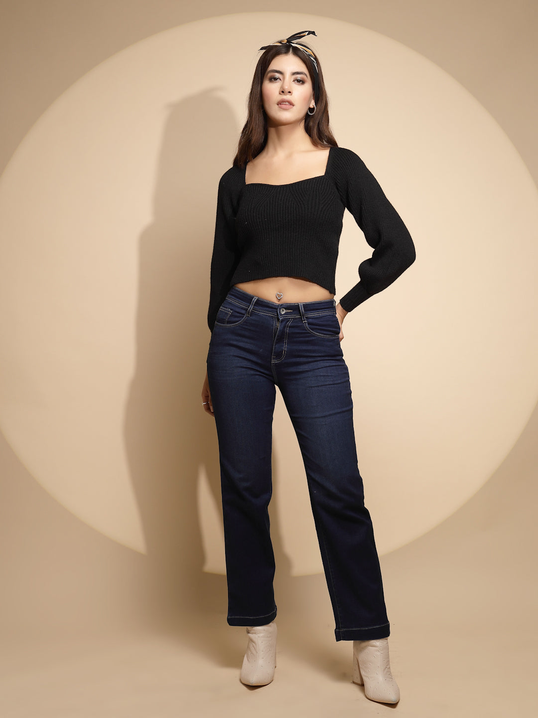 Black High Rise Straight fit Jeans - Global Republic