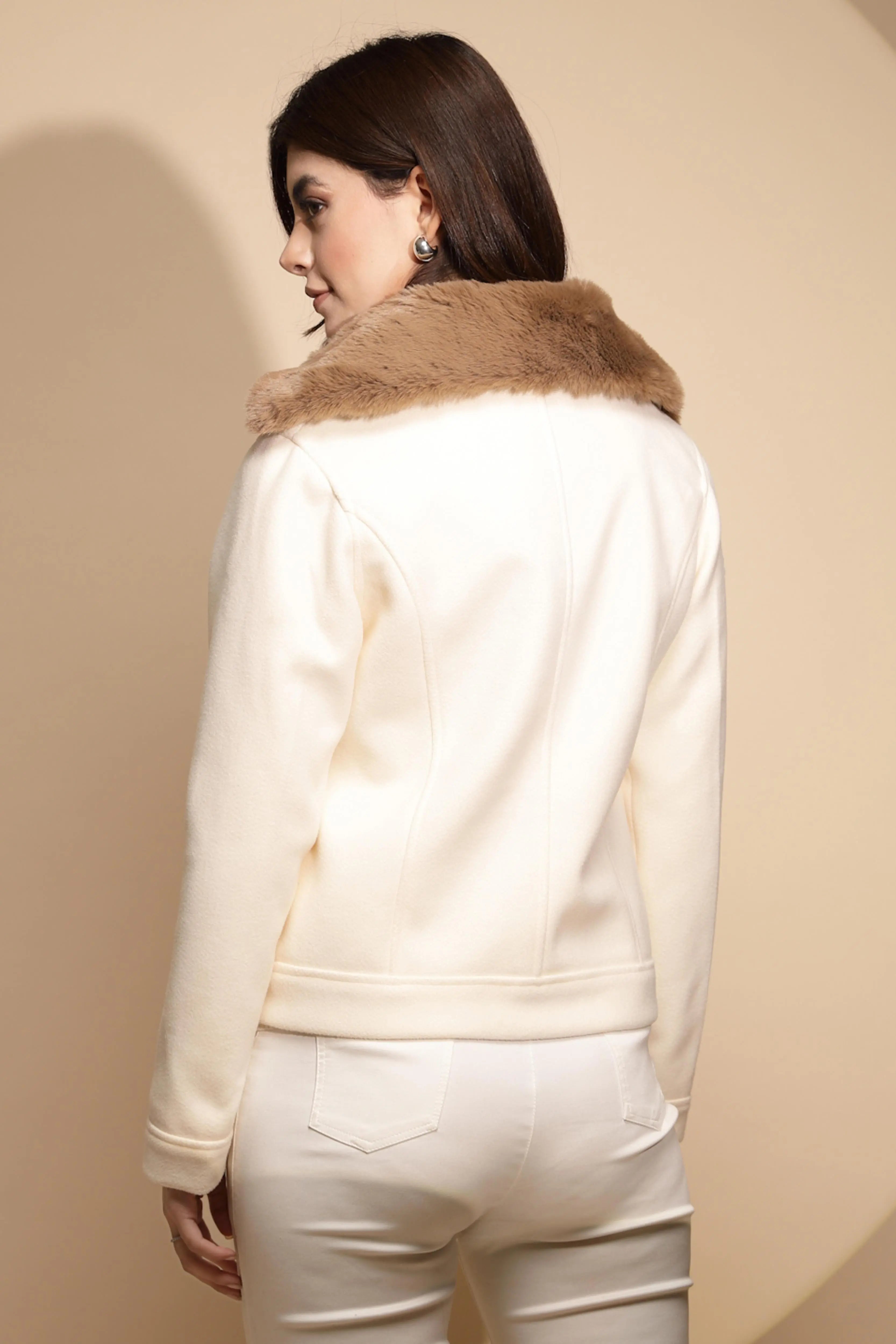 Off White Solid Wool Blend Coat - Global Republic