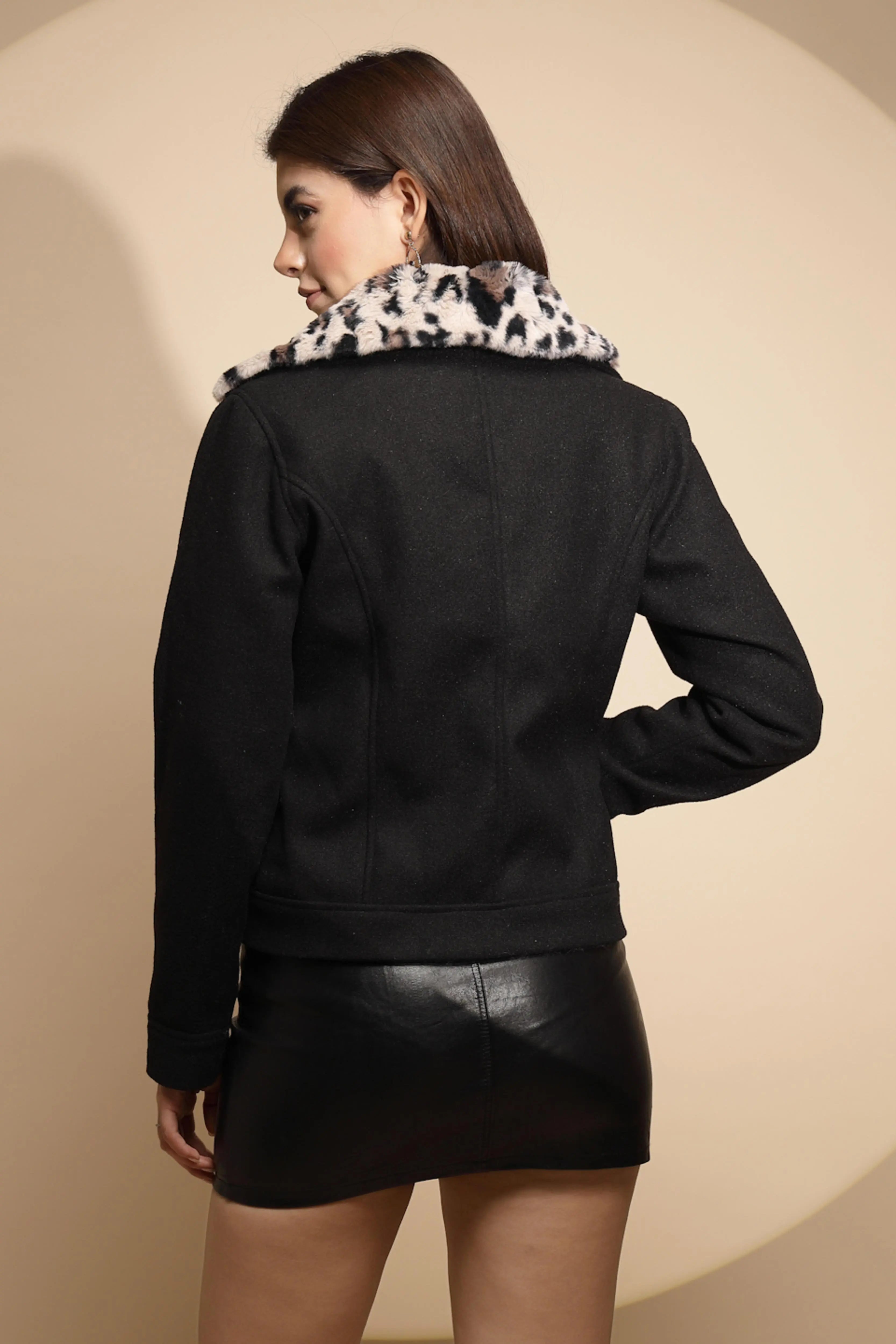 Black Solid Wool Blend Coat - Global Republic