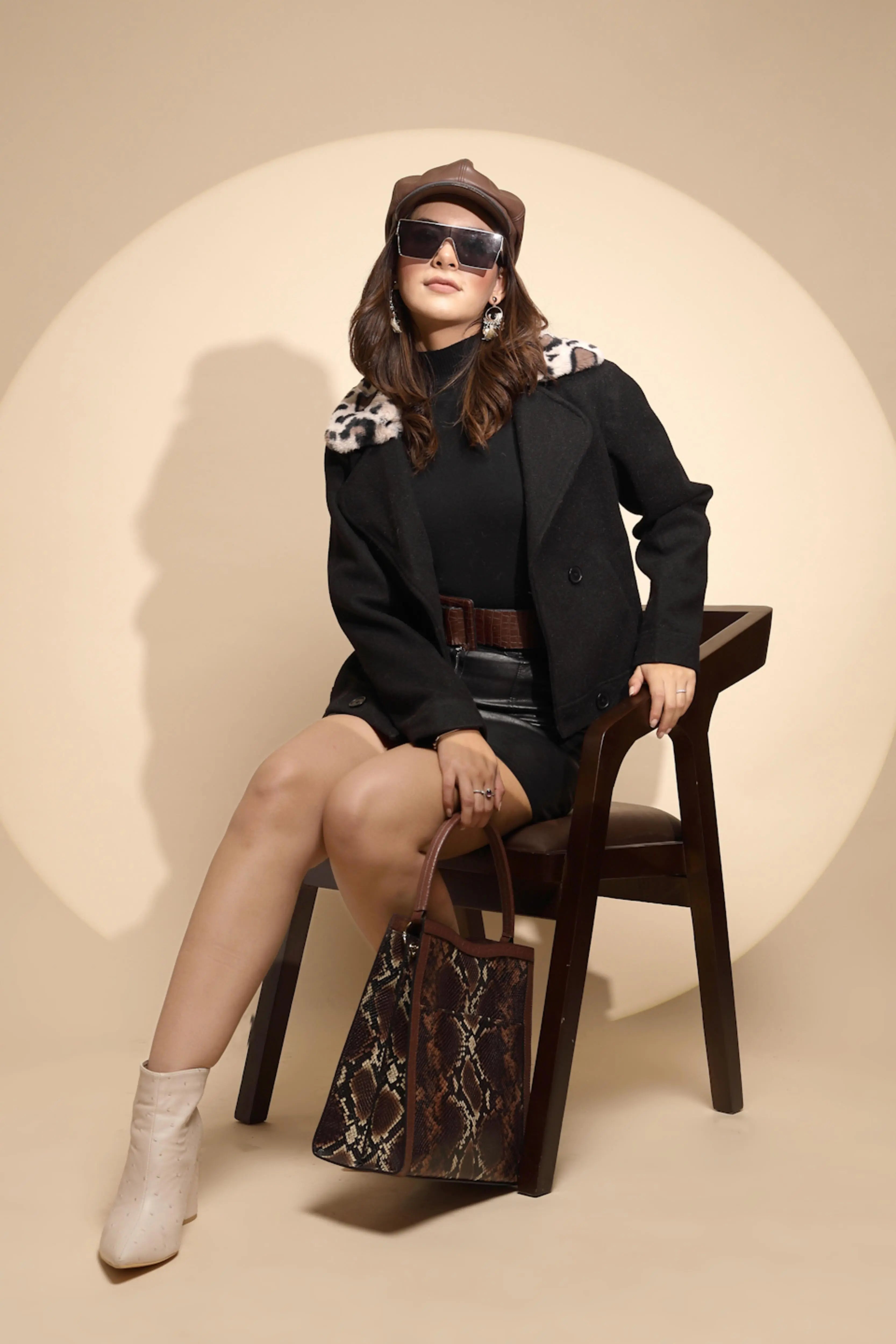 Black Solid Wool Blend Coat - Global Republic