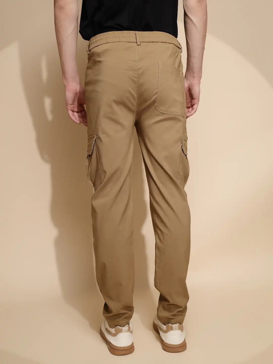 Men Brown Solid Mid Rise Cargo Pant - Global Republic