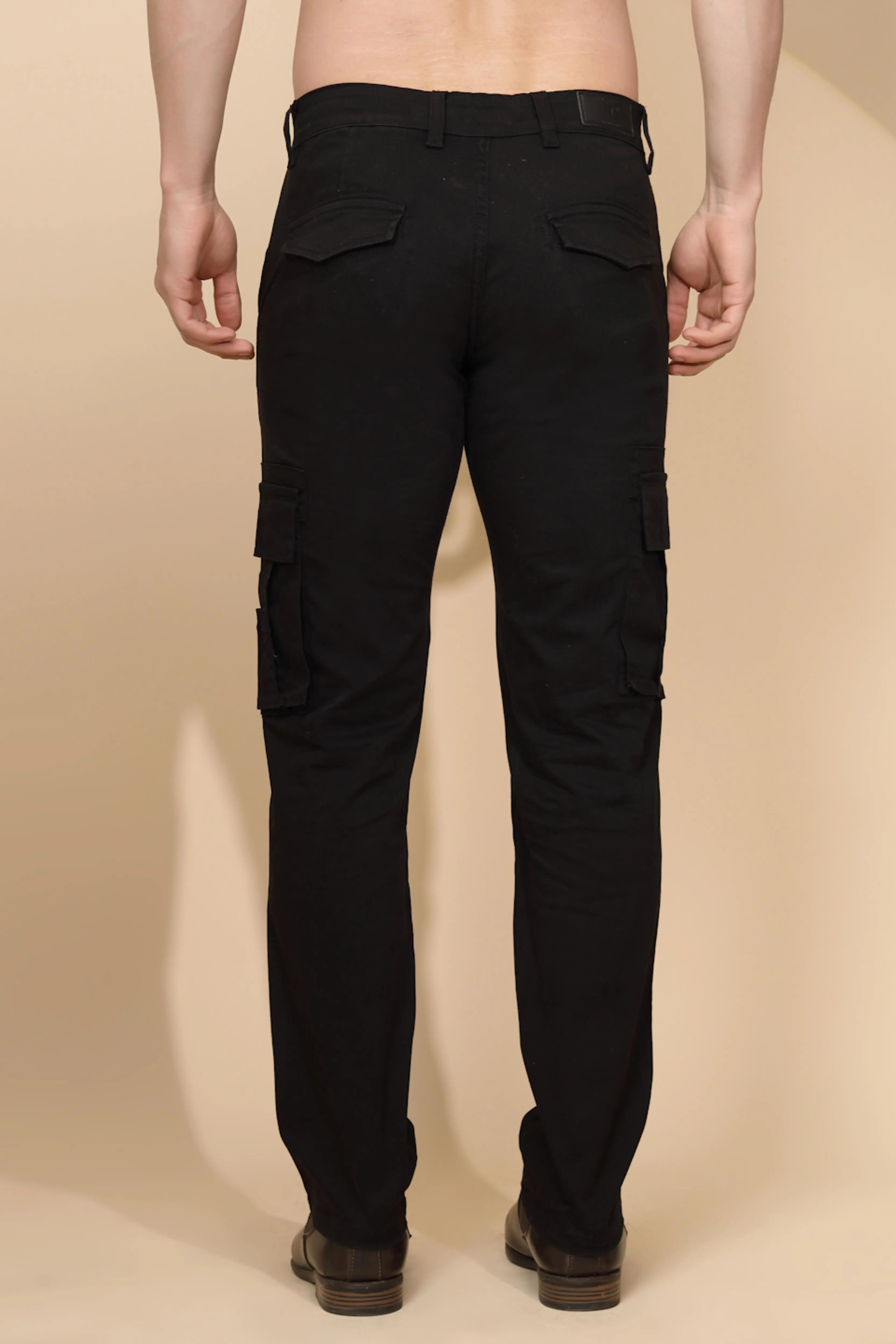 Black Cotton Blend Regular Fit Cargo For Men - Global Republic