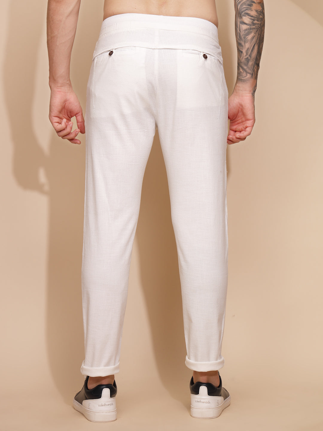 White Cotton Linen Relaxed Fit Lower - Global Republic