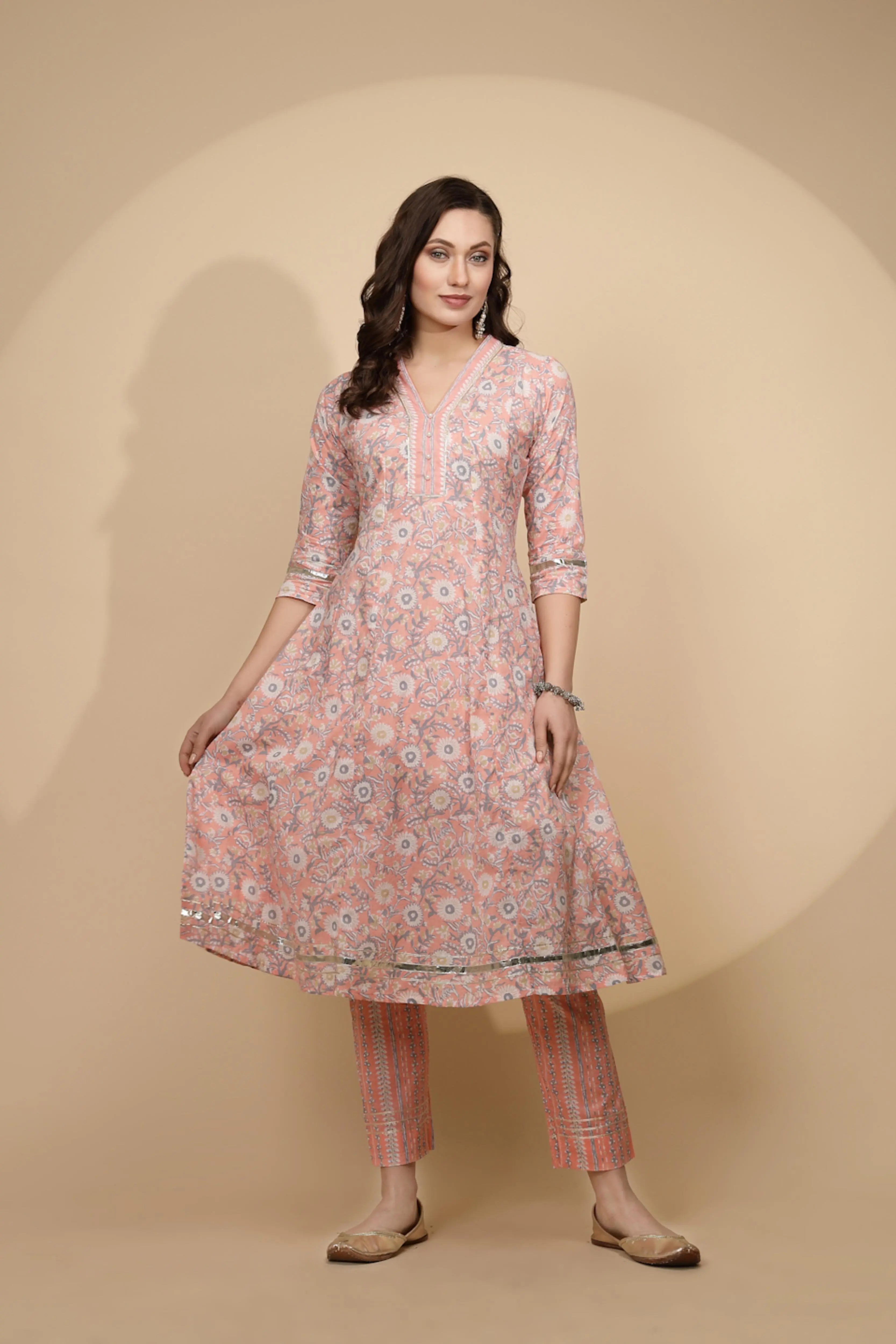 Peach Cotton Regular Fit Kurta Set - Global Republic