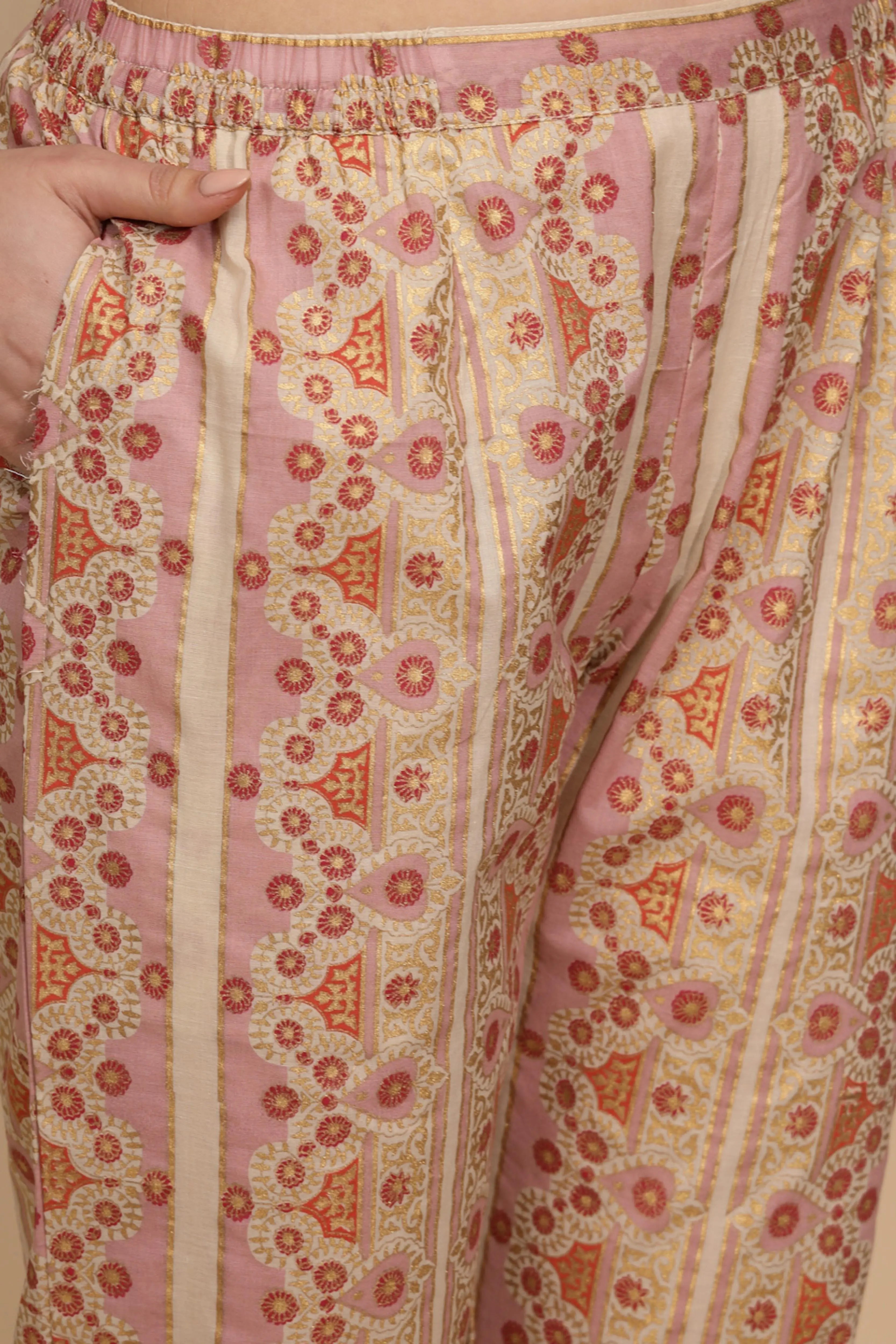 Beige Cotton Regular Fit Kurta Set For Women - Global Republic