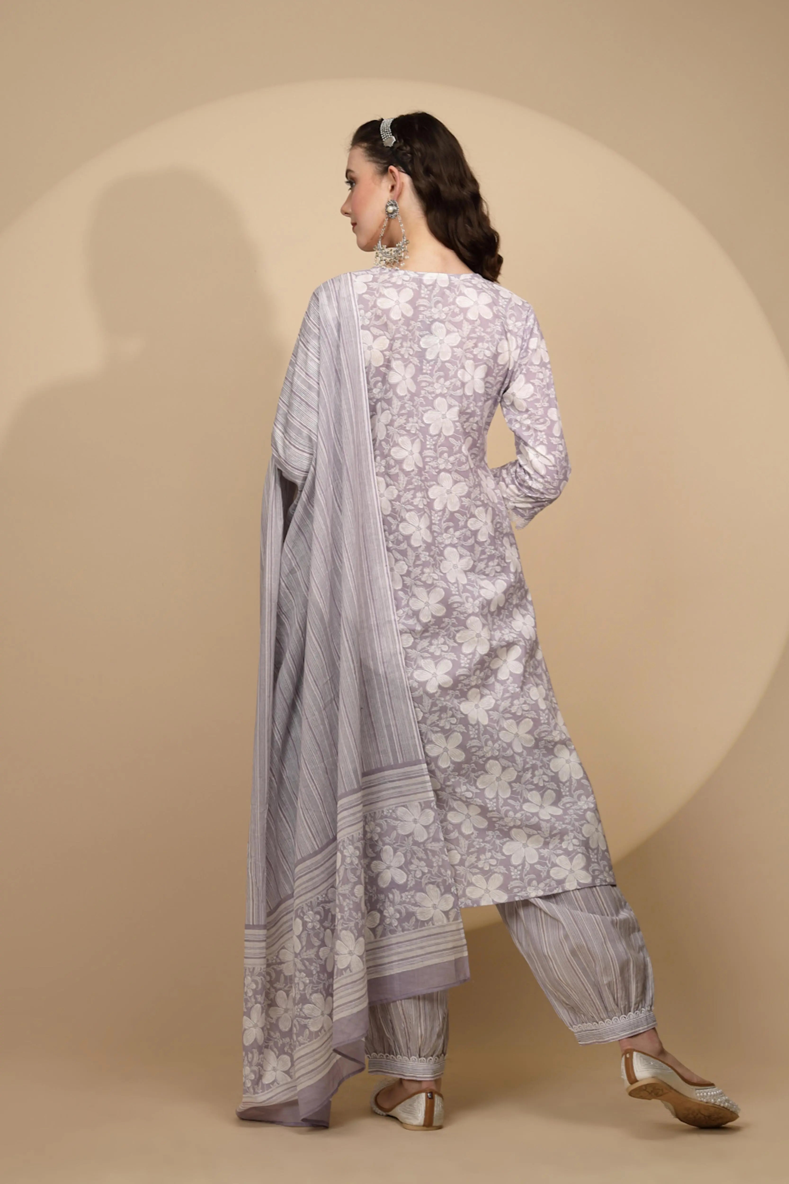 Lilac Cotton Regular Fit Suit Set For Women - Global Republic