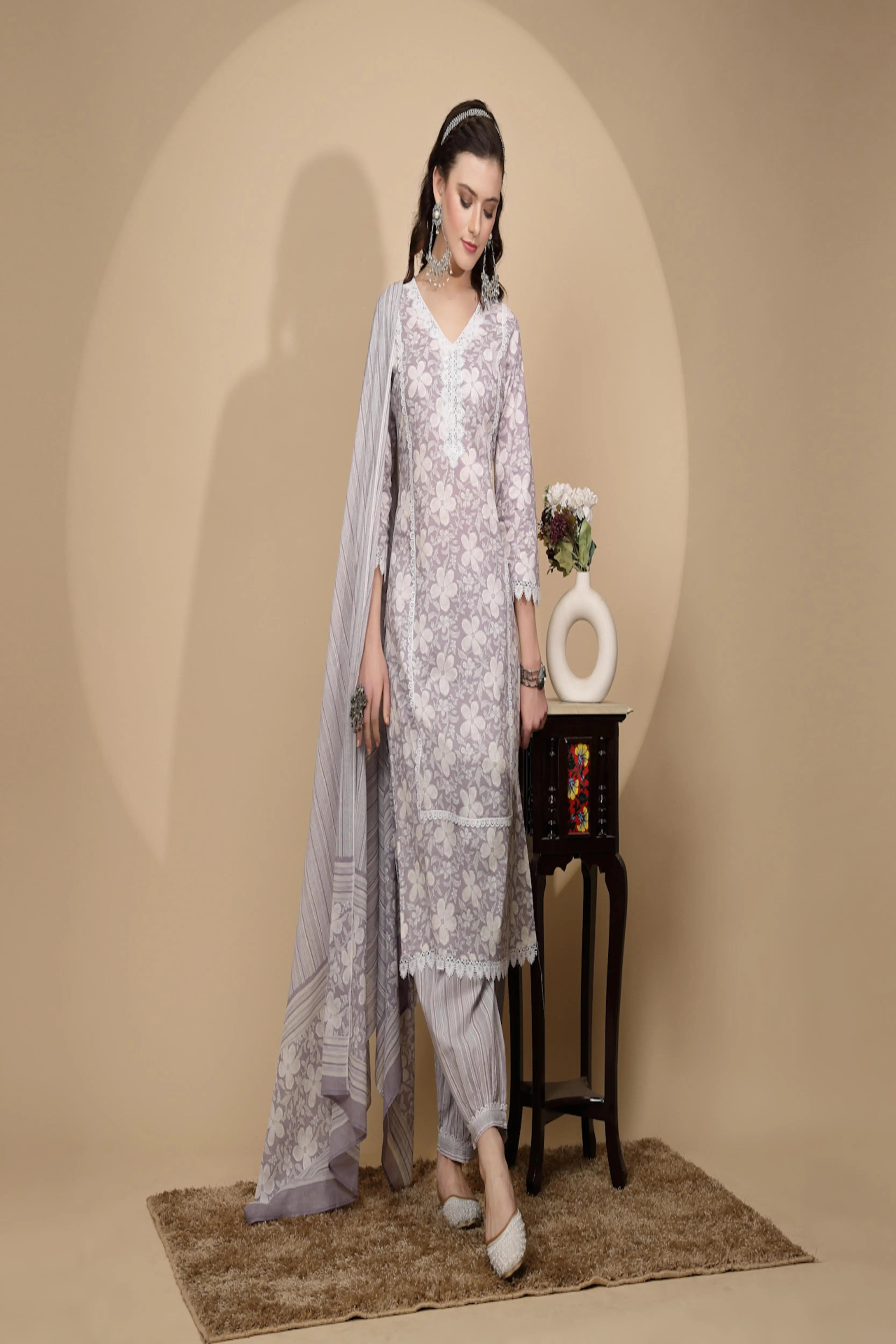 Lilac Cotton Suit Set - Global Republic