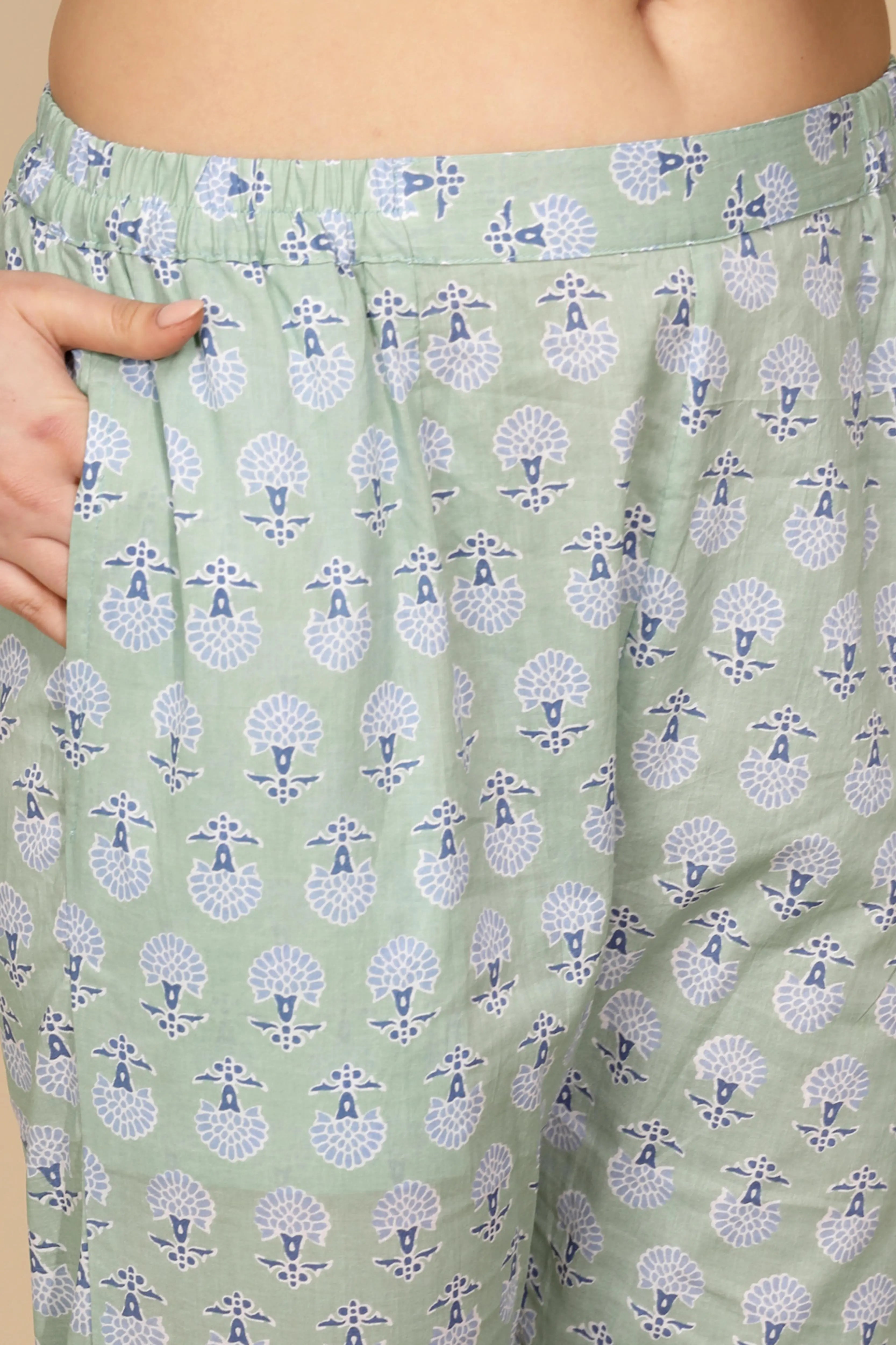 Light Blue Cotton Regular Fit Kurta Set For Women - Global Republic