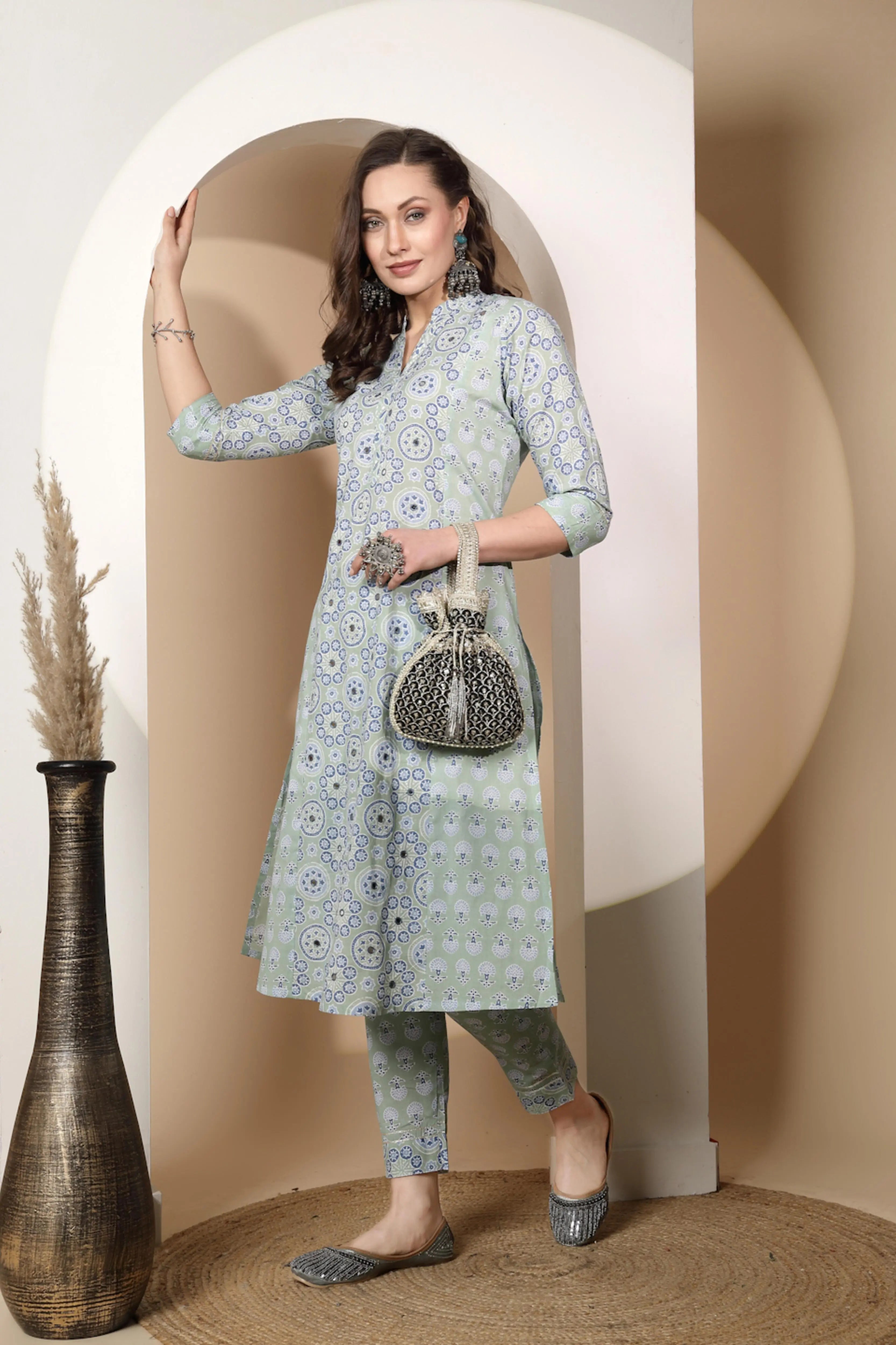 Light Blue Cotton Kurta Set - Global Republic