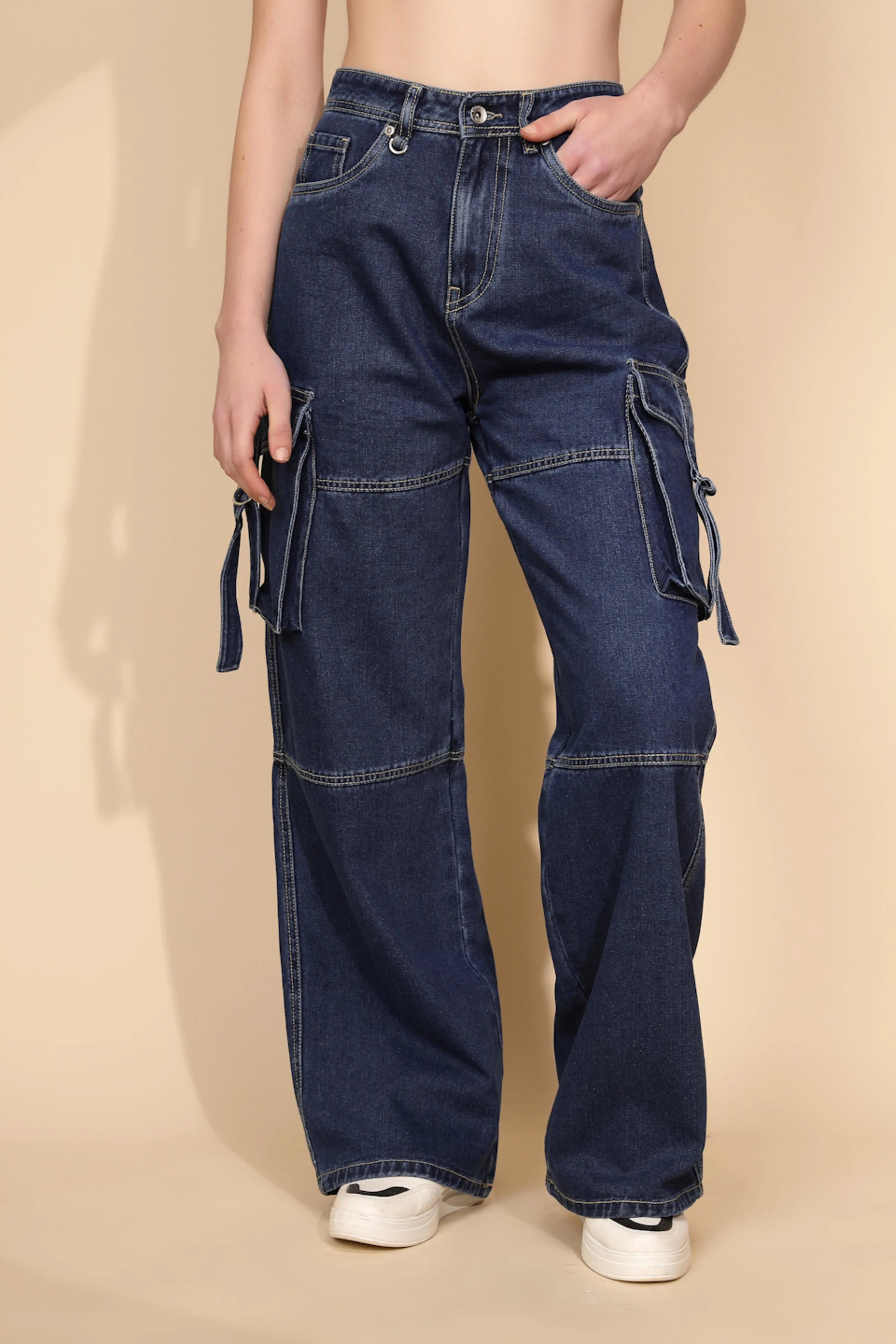 Blue Cotton Blend Relaxed Fit Cargo - Global Republic
