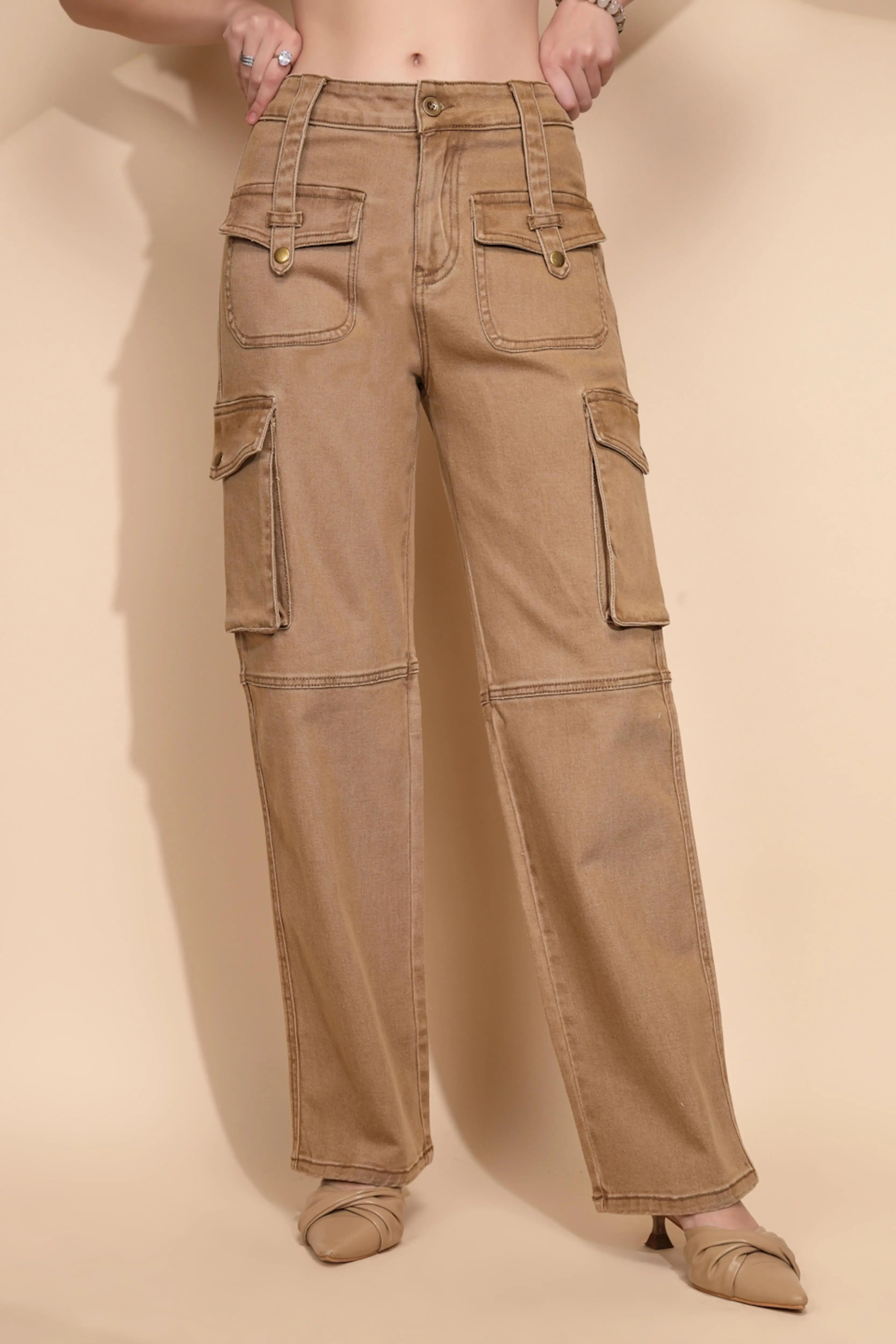 Tan Brown Cotton Regular Fit Cargo - Global Republic