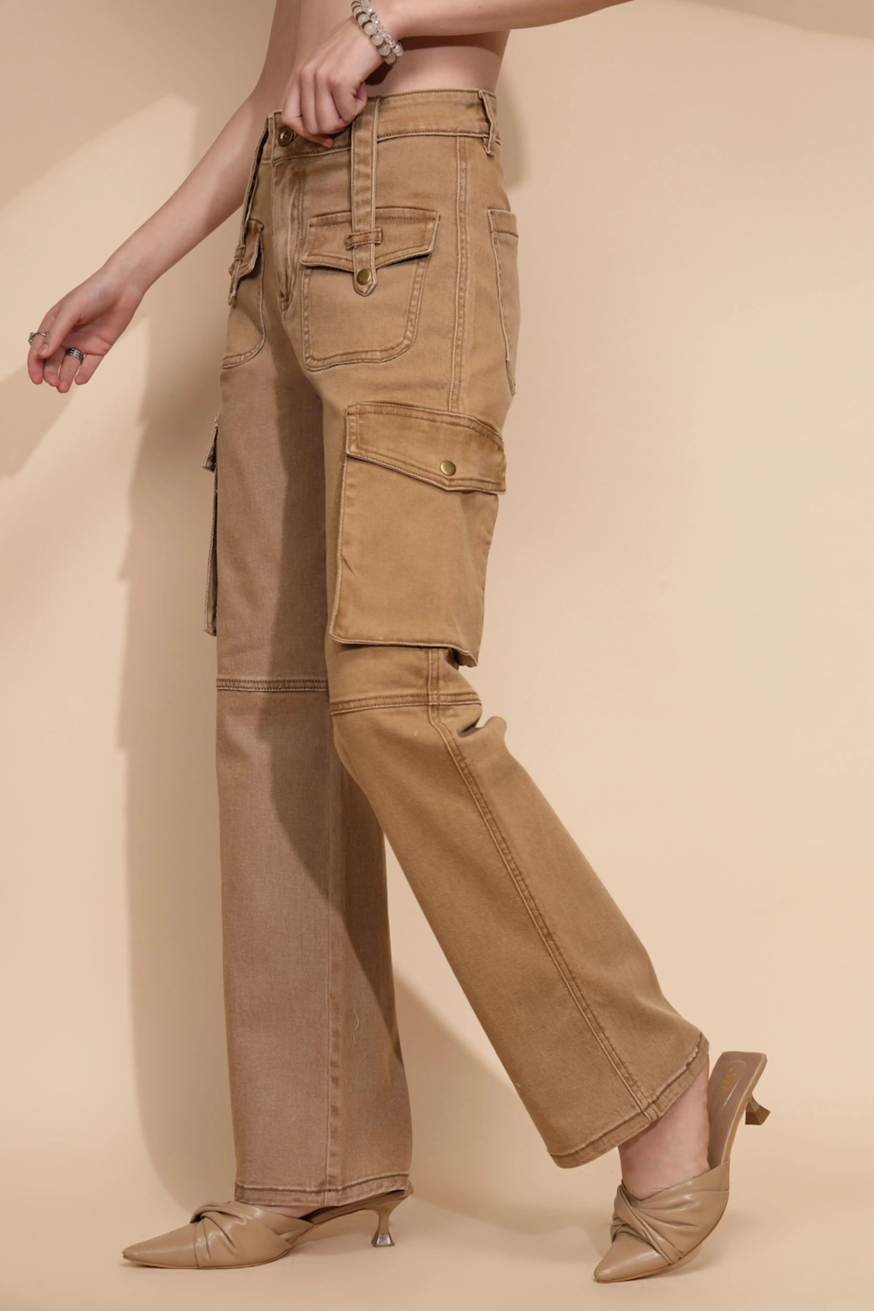 Tan Brown Cotton Regular Fit Cargo - Global Republic