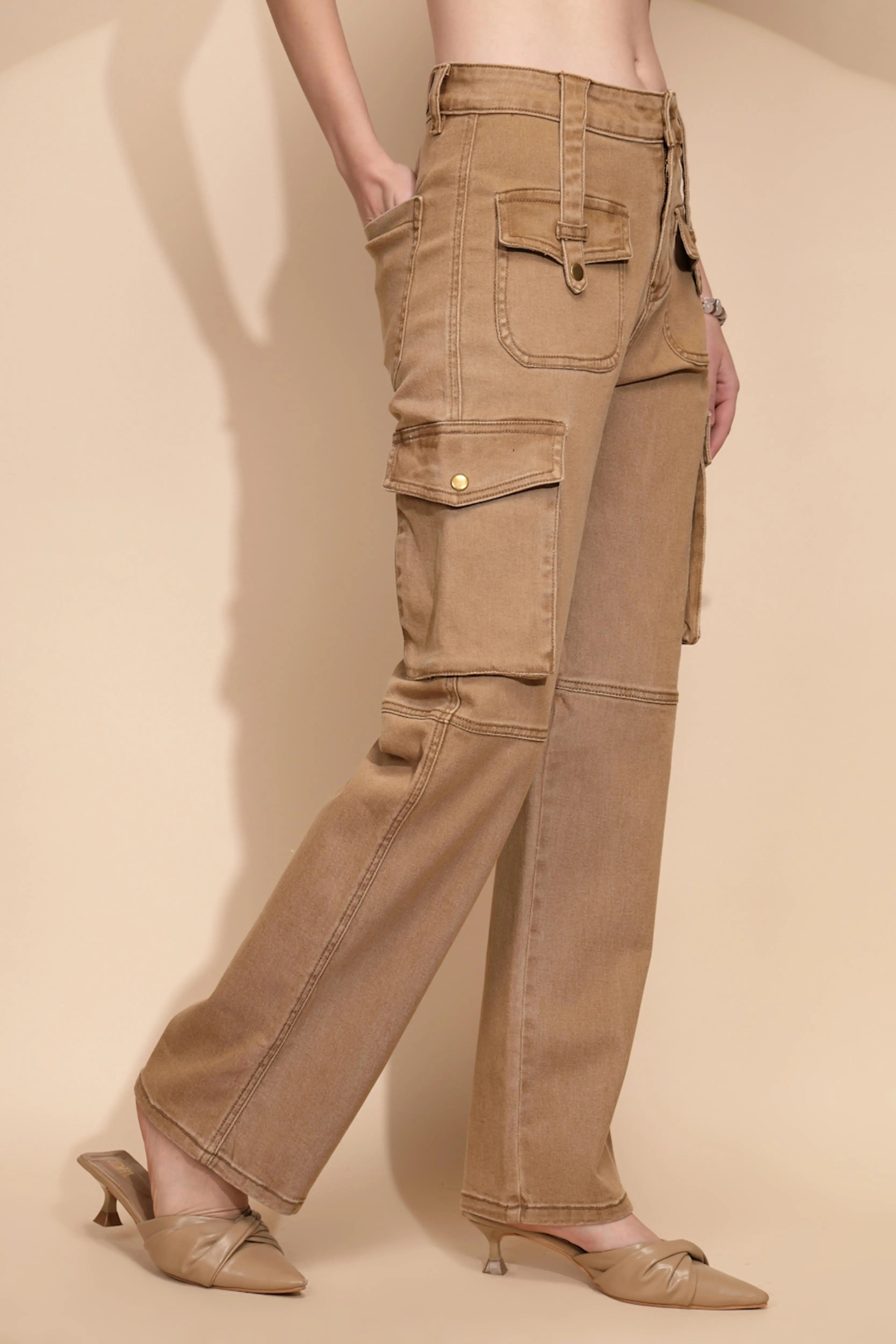 Tan Brown Cotton Regular Fit Cargo - Global Republic