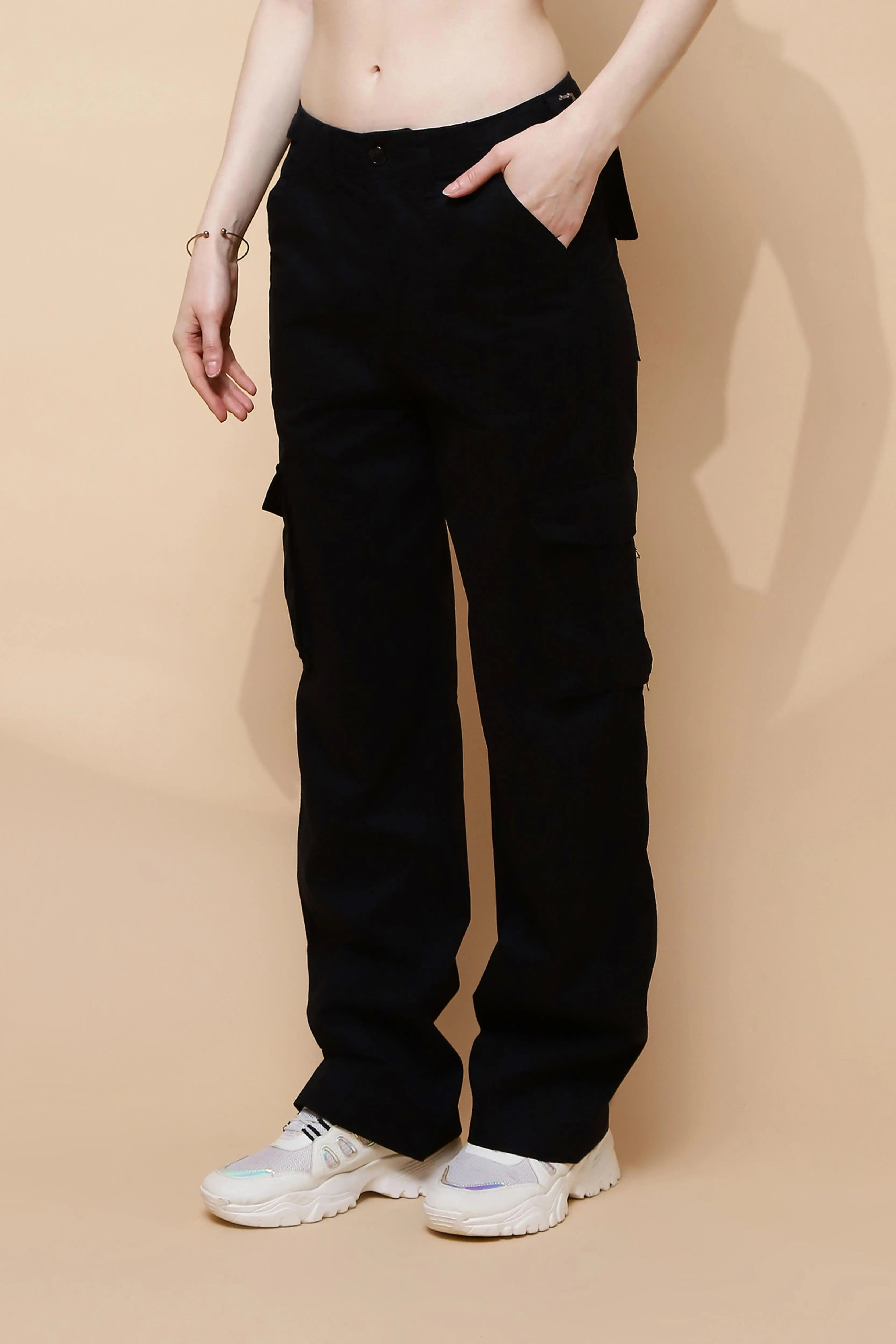 Black Relaxed Fit Cotton Cargo - Global Republic