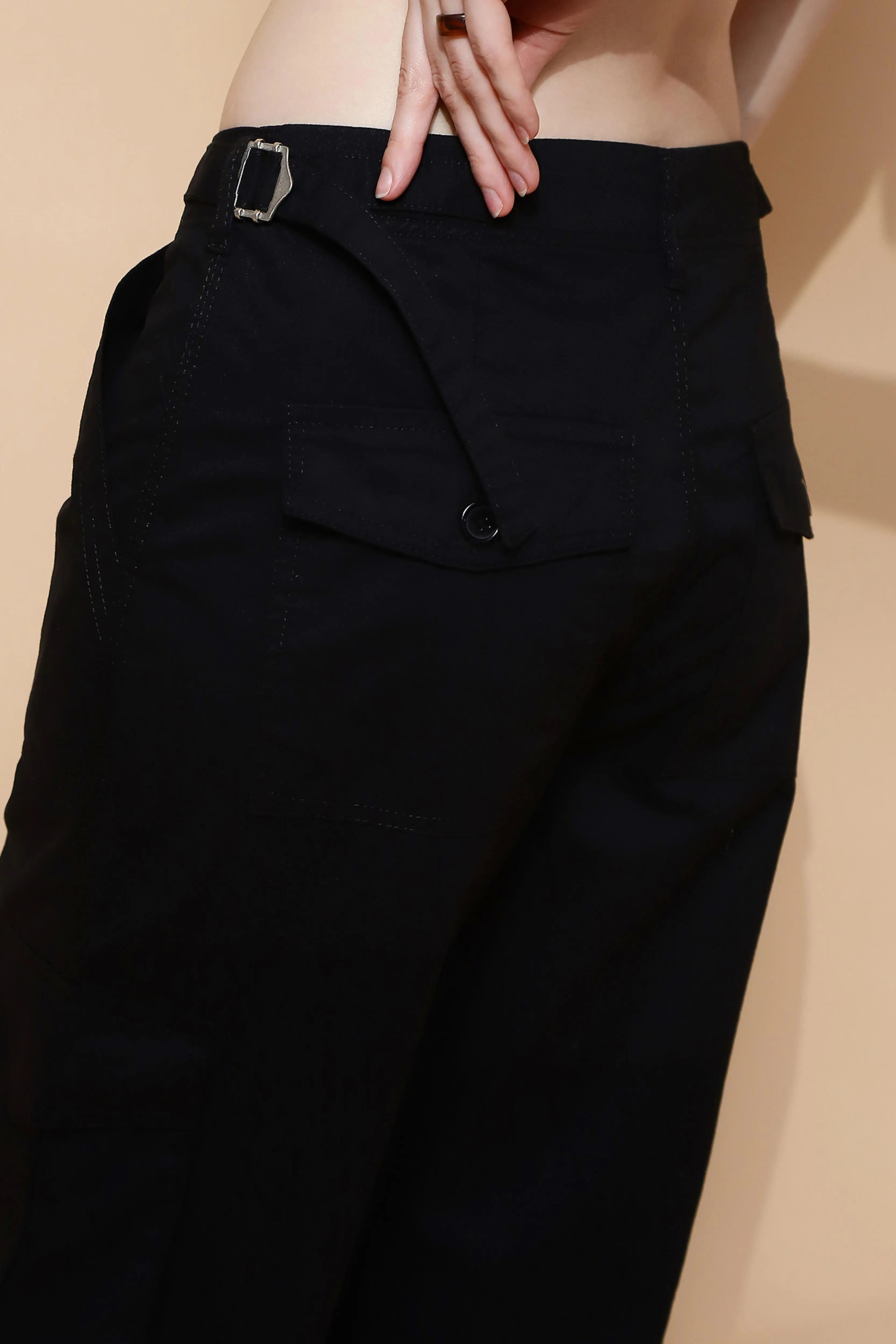 Black Relaxed Fit Cotton Cargo - Global Republic