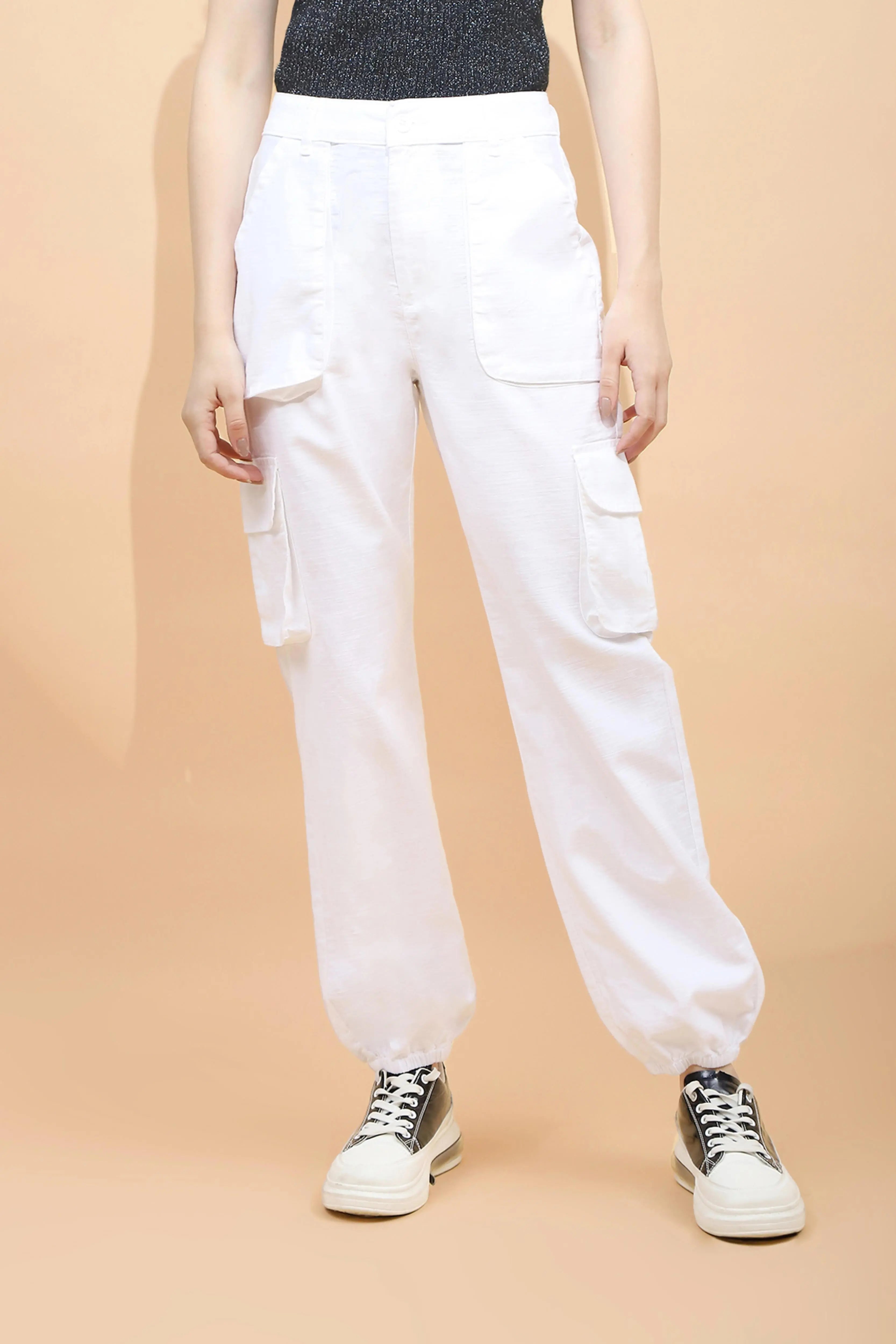 White Cotton Straight Fit Jogger - Global Republic