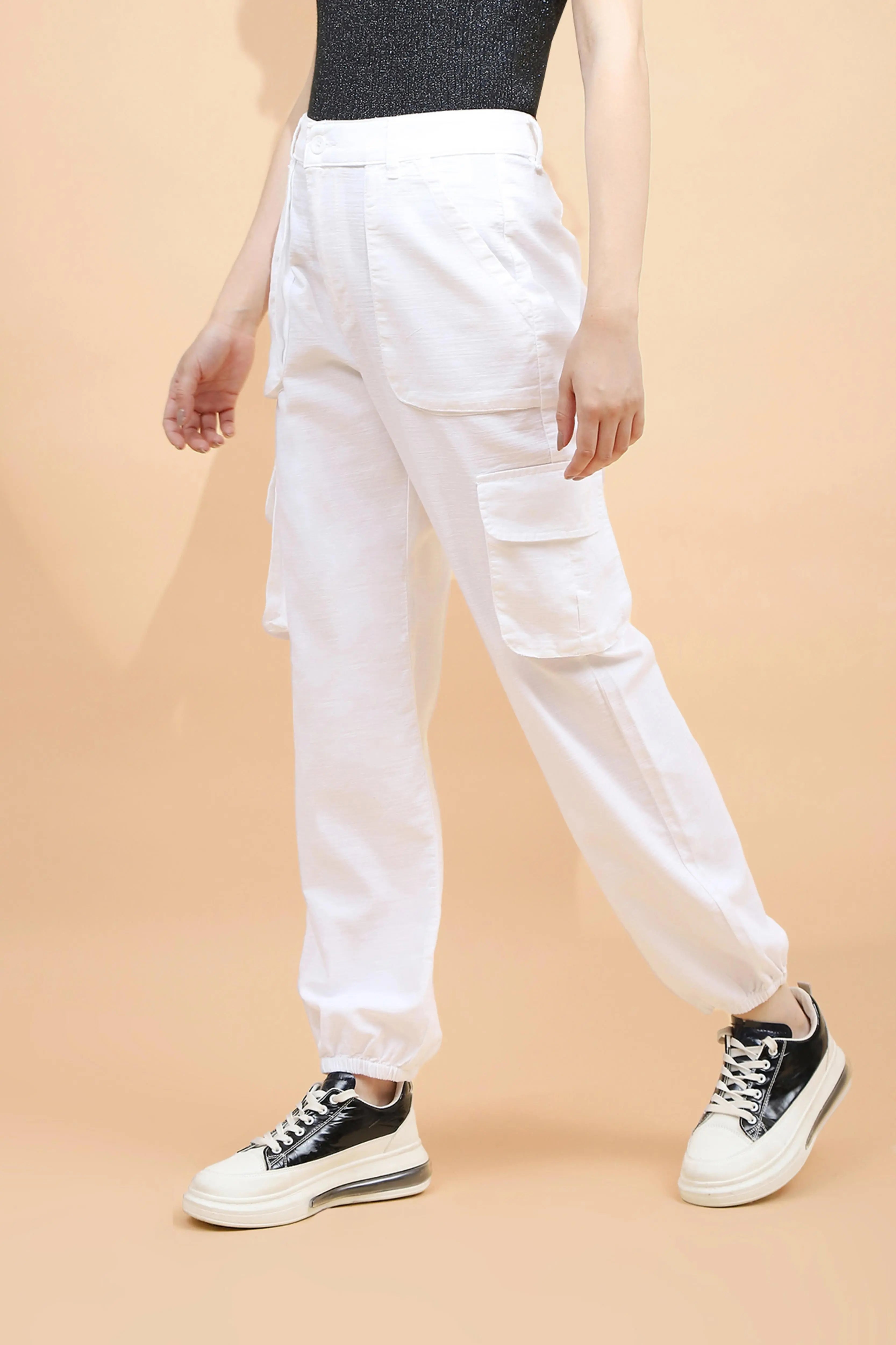 White Cotton Straight Fit Jogger - Global Republic