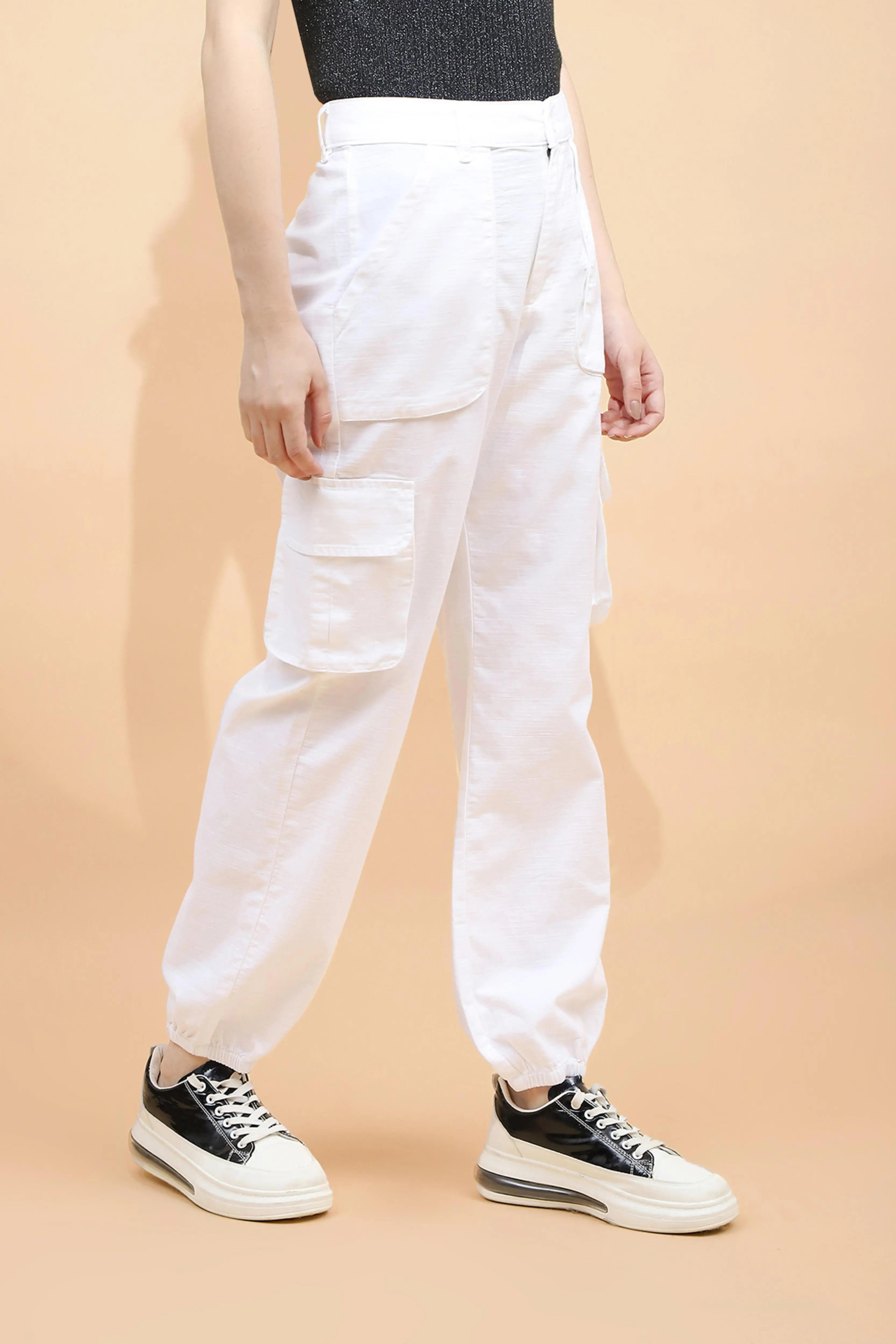 White Cotton Straight Fit Jogger - Global Republic