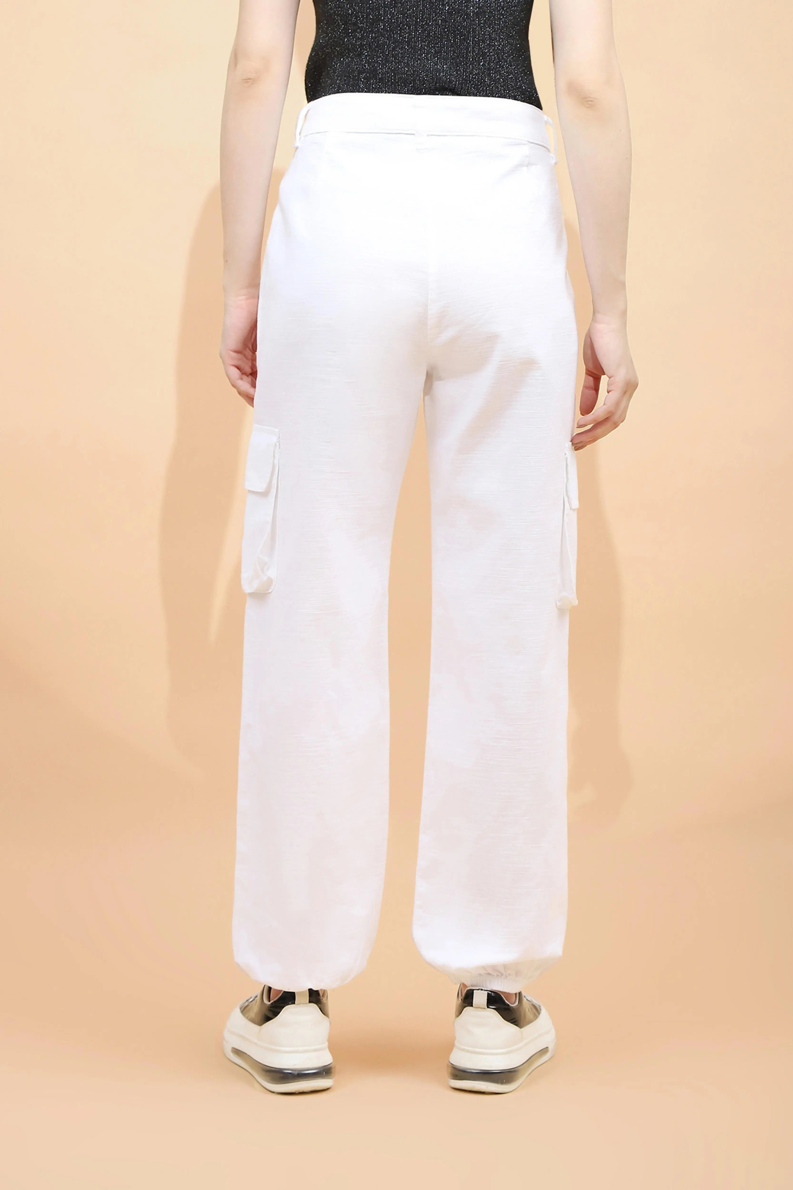 White Cotton Straight Fit Jogger - Global Republic