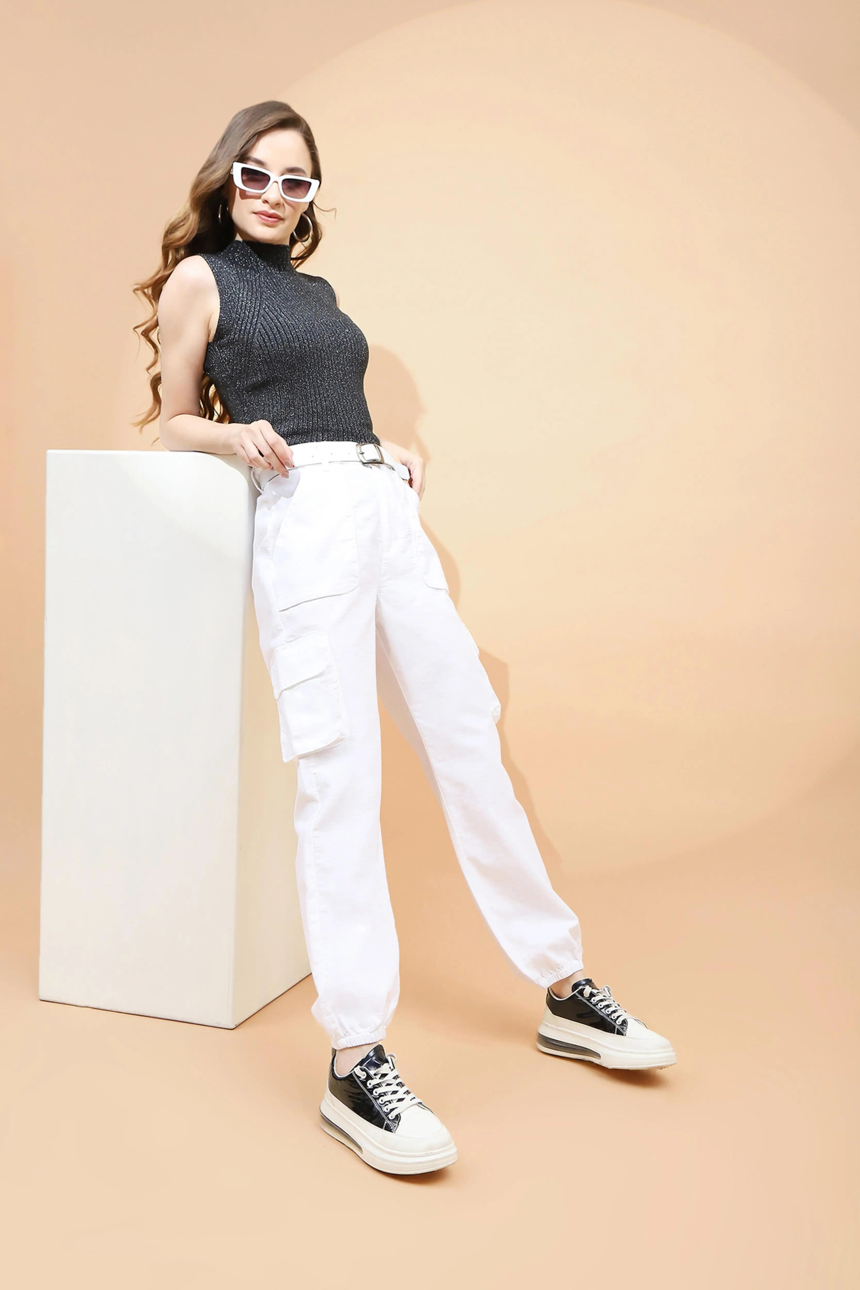 White Cotton Straight Fit Jogger - Global Republic