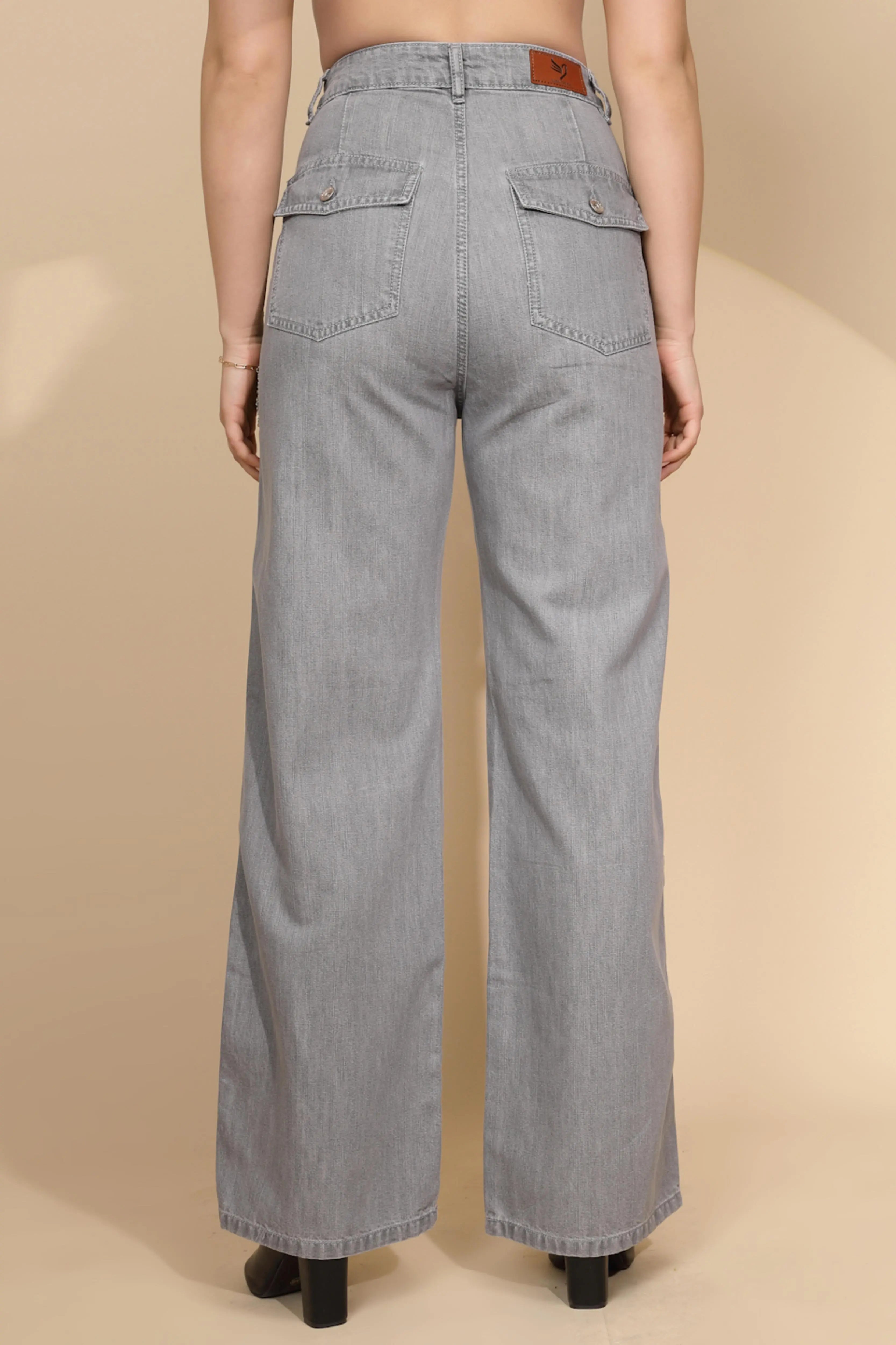 Grey Cotton Straight Loose Fit Jeans - Global Republic
