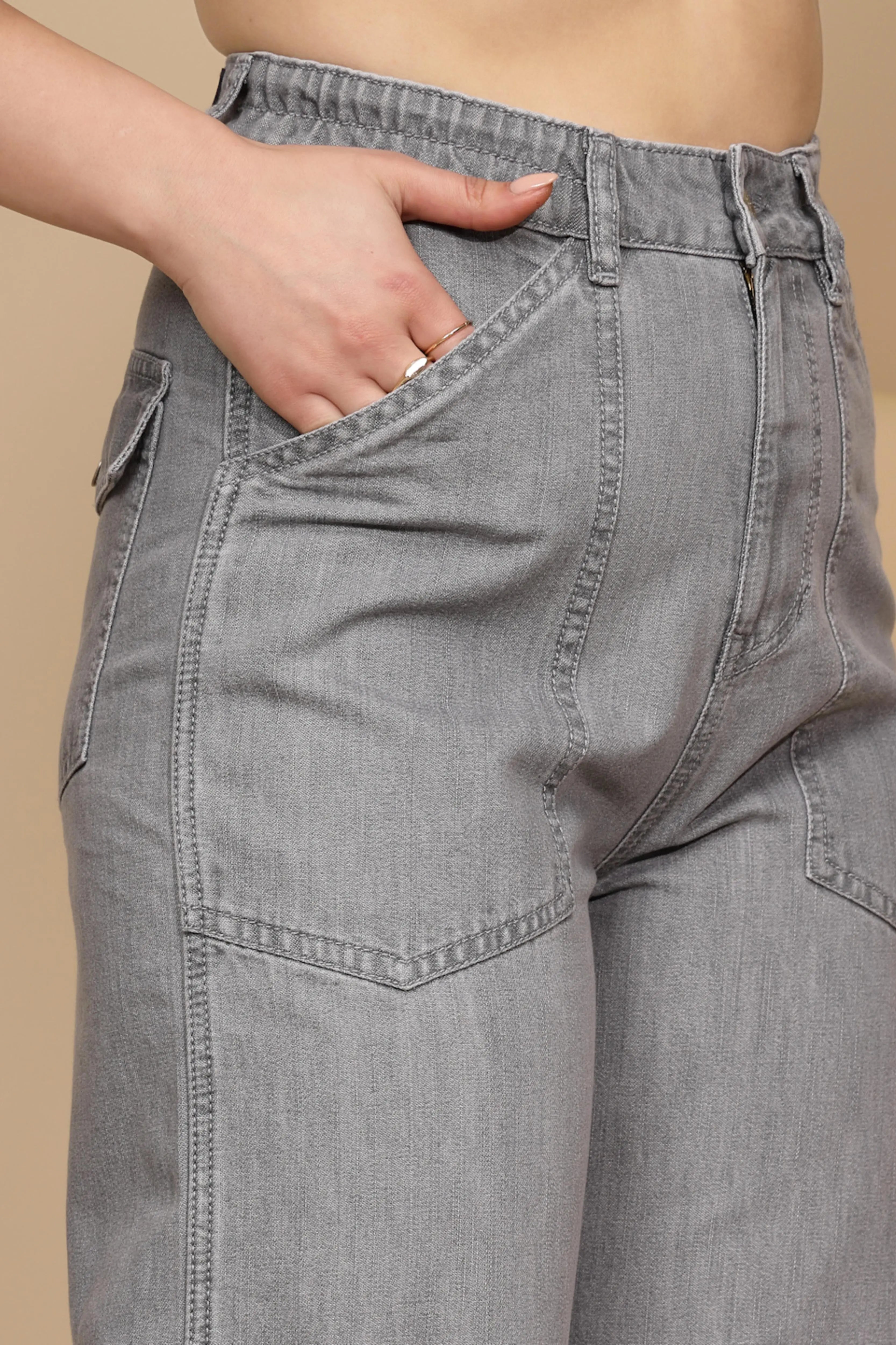 Grey Cotton Straight Loose Fit Jeans - Global Republic