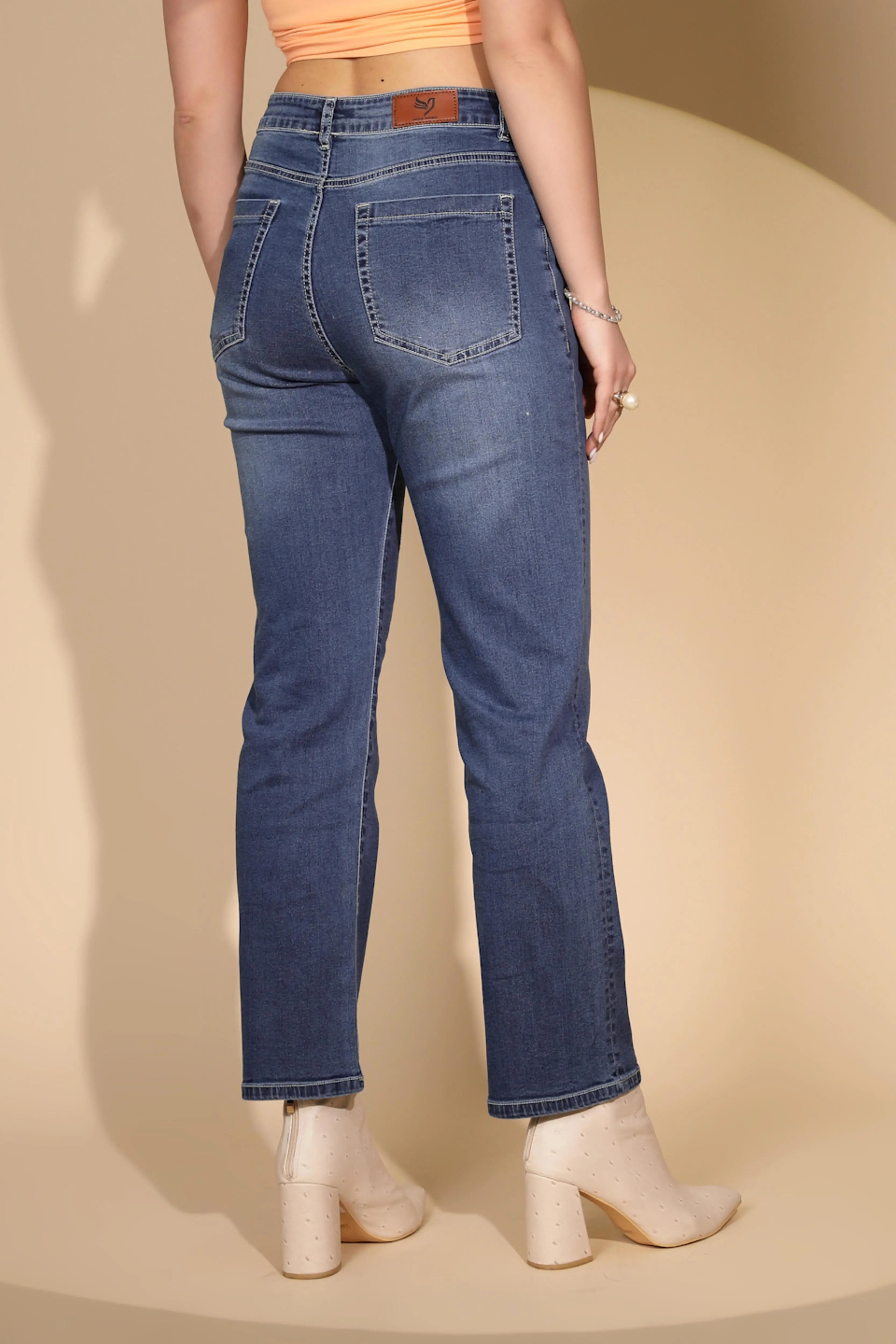 Blue Cotton Blend Straight Fit Jeans - Global Republic