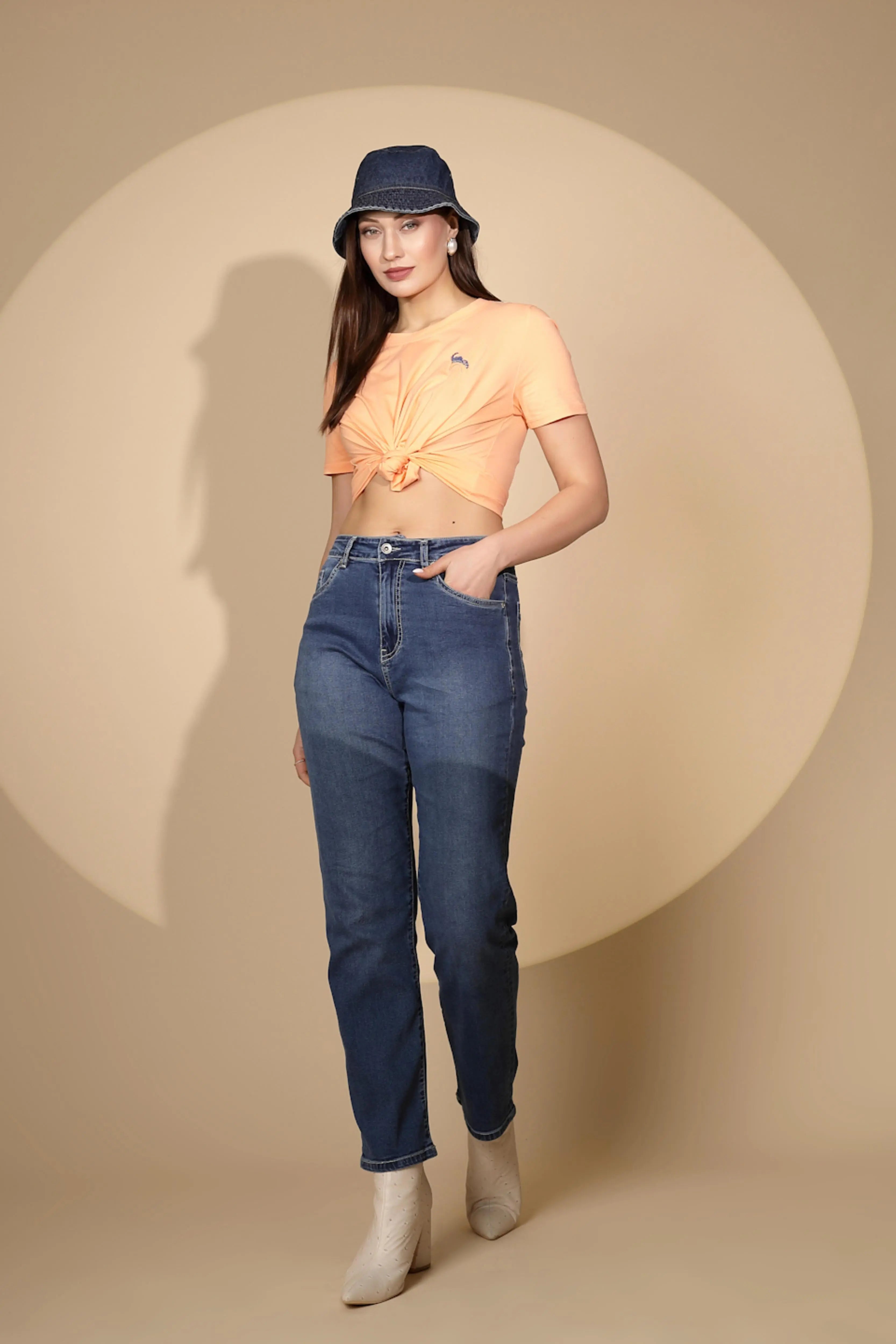 Blue Cotton Blend Straight Fit Jeans - Global Republic