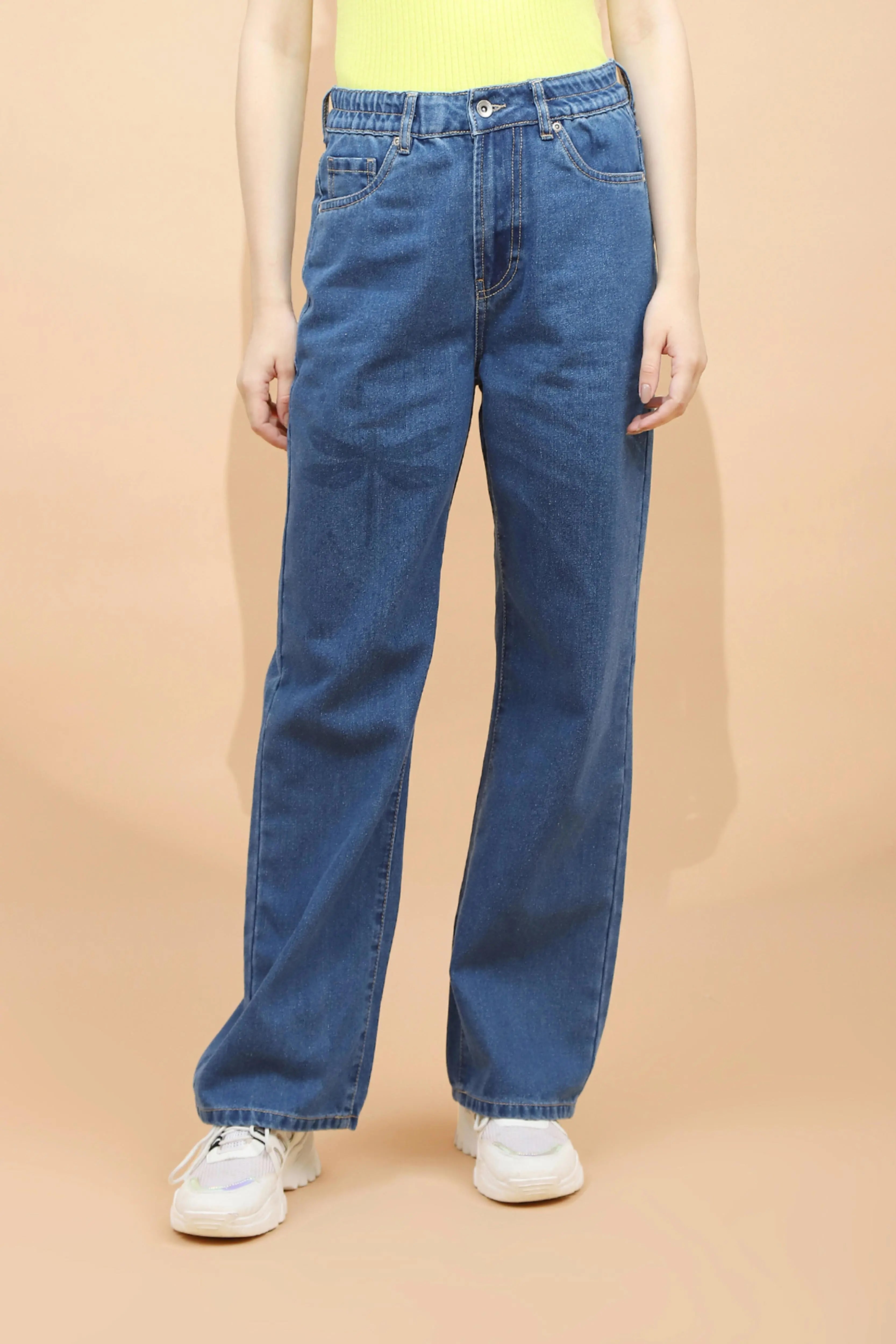Blue Cotton Blend Relaxed Jeans - Global Republic