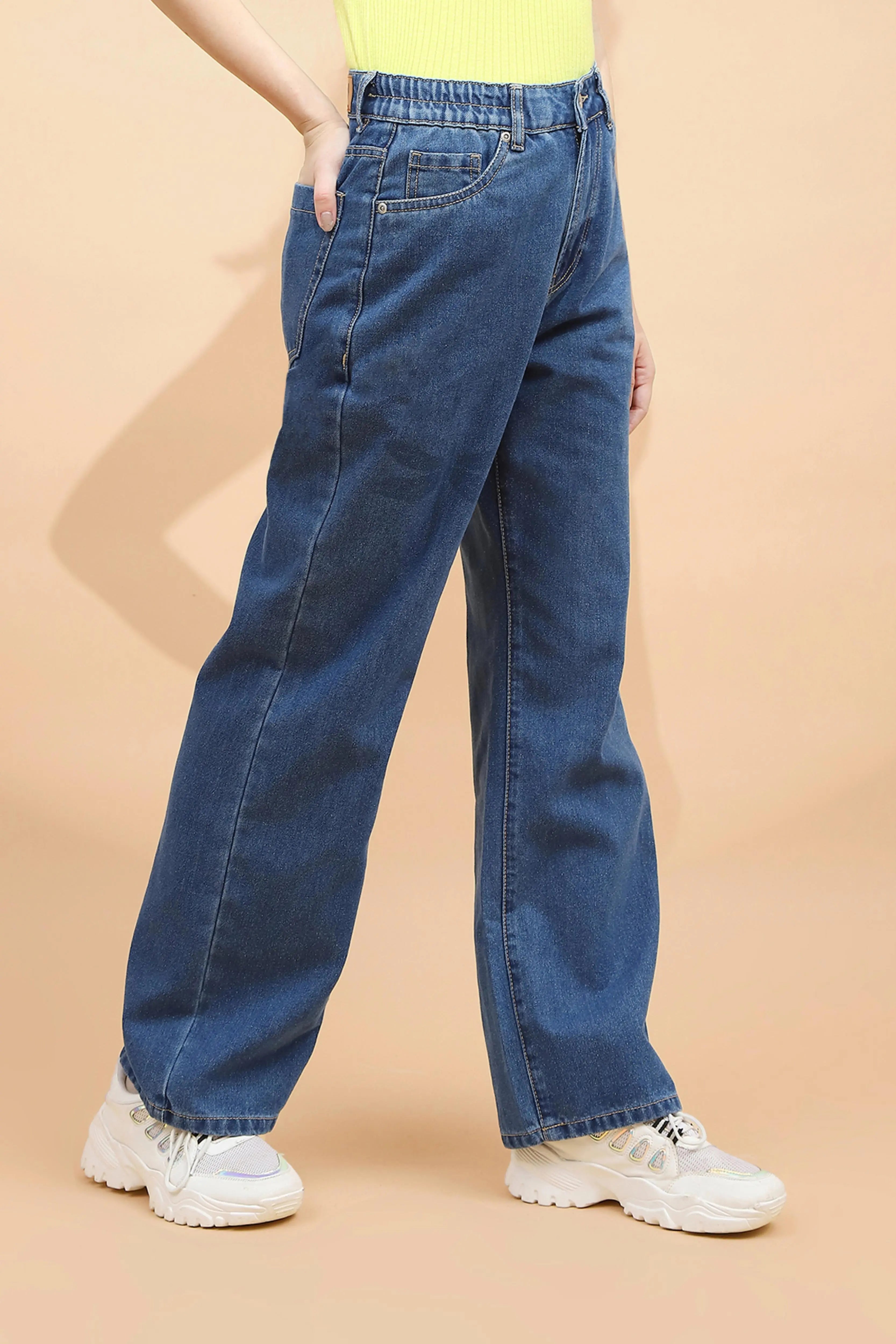 Blue Cotton Blend Relaxed Jeans - Global Republic
